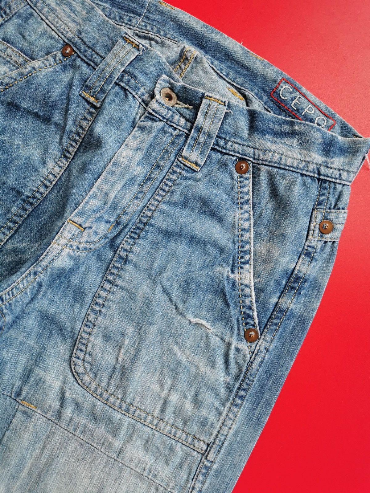 Japanese Brand Cepo Wide Flared Double Knee Distressed Jeans Size US 28 / EU 44 - 5 Thumbnail