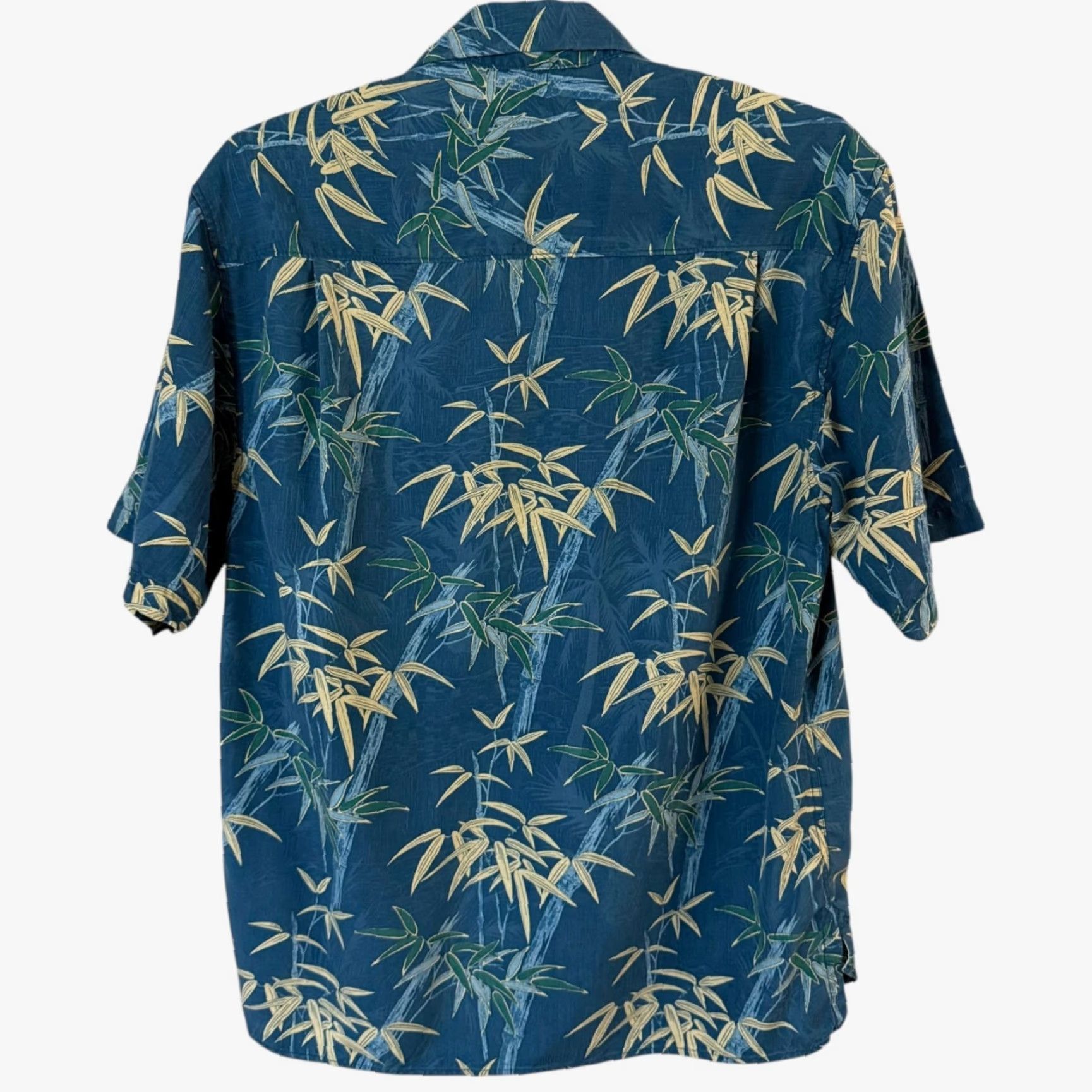 Tommy Bahama Tommy Bahama Camp Shirt Silk Bamboo Print Blue Large Mens Button-Up Hawaiian Short Sleeve Size US L / EU 52-54 / 3 - 4 Thumbnail