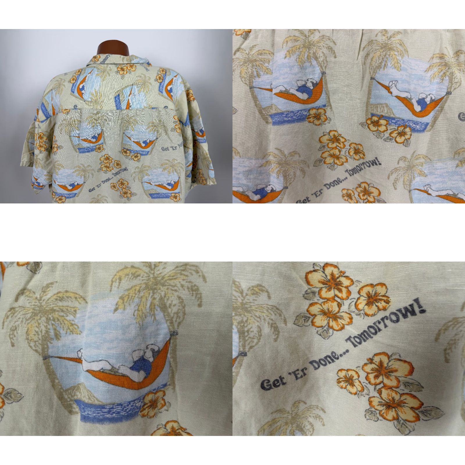 Big Dogs VINTAGE Big Dogs Camp Shirt 3XL Beige Linen Viscose Rayon Button-Up Short Sleeve Collared Hawaii Beach Tropical Mens Shirts Size US XXL / EU 58 / 5 - 8 Thumbnail