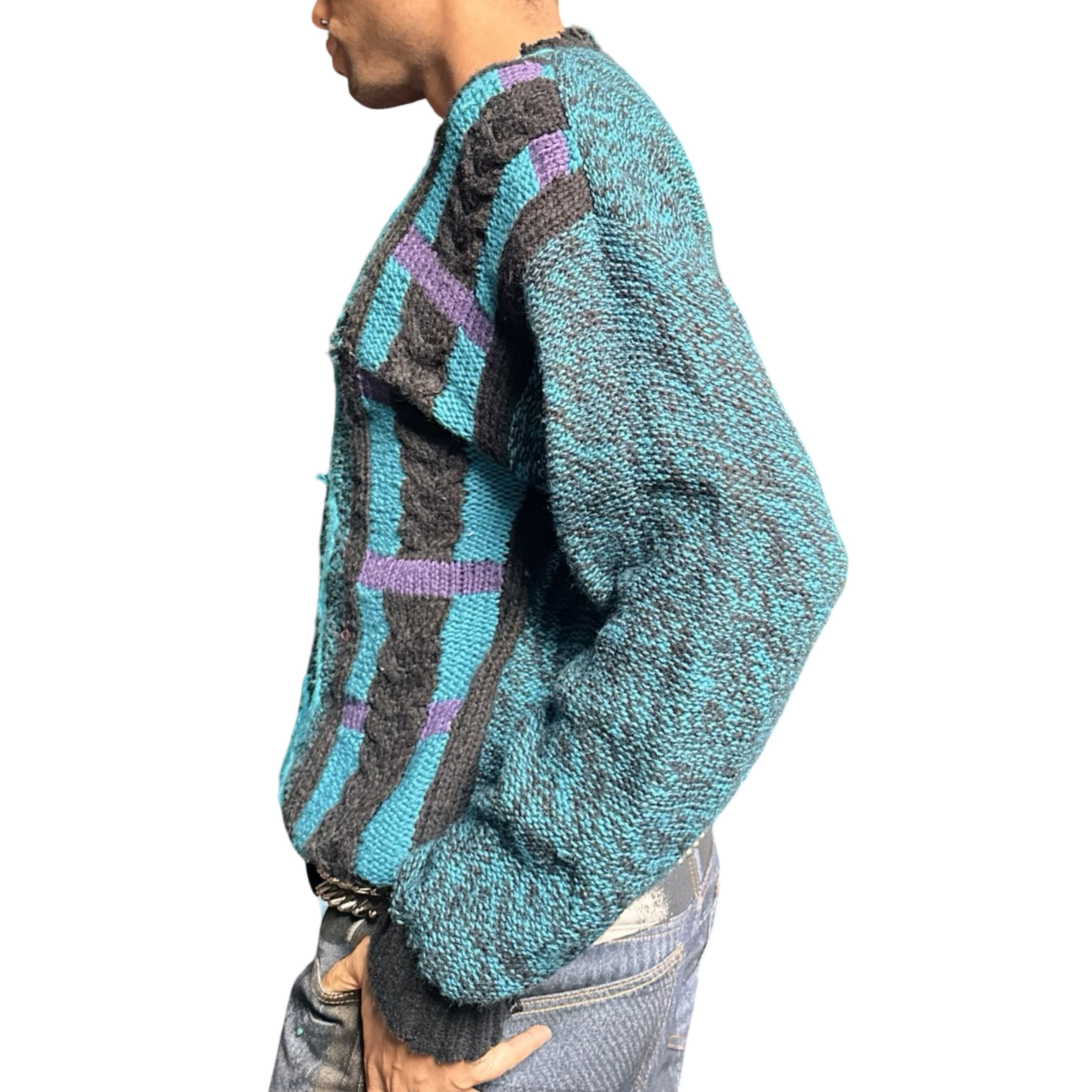 Vintage Vintage Cattivo Coogi Black & Teal Grunge Sweater - Medium Size US M / EU 48-50 / 2 - 7 Thumbnail
