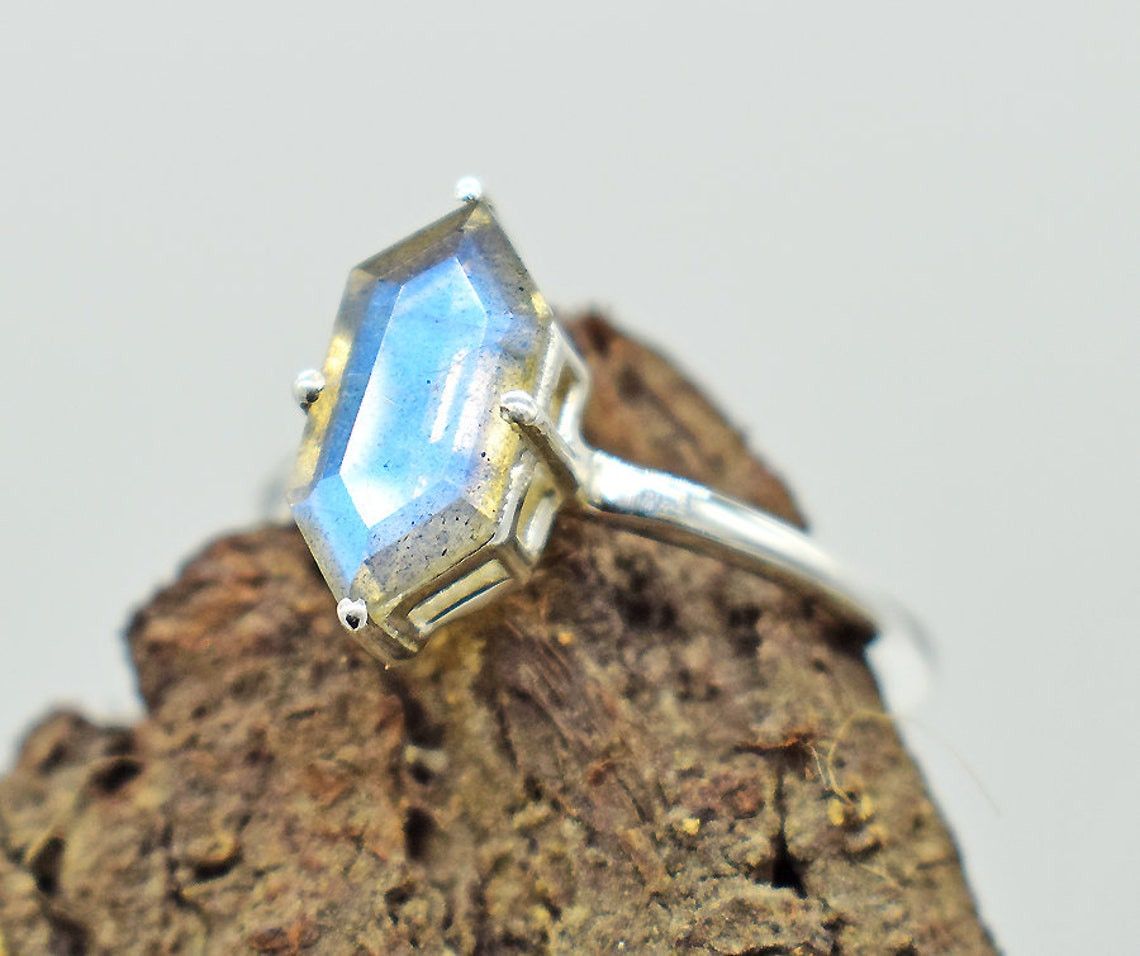 Handmade Natural Labradorite 925 Sterling Silver Ring Bridal Jewelry Size ONE SIZE - 5 Thumbnail