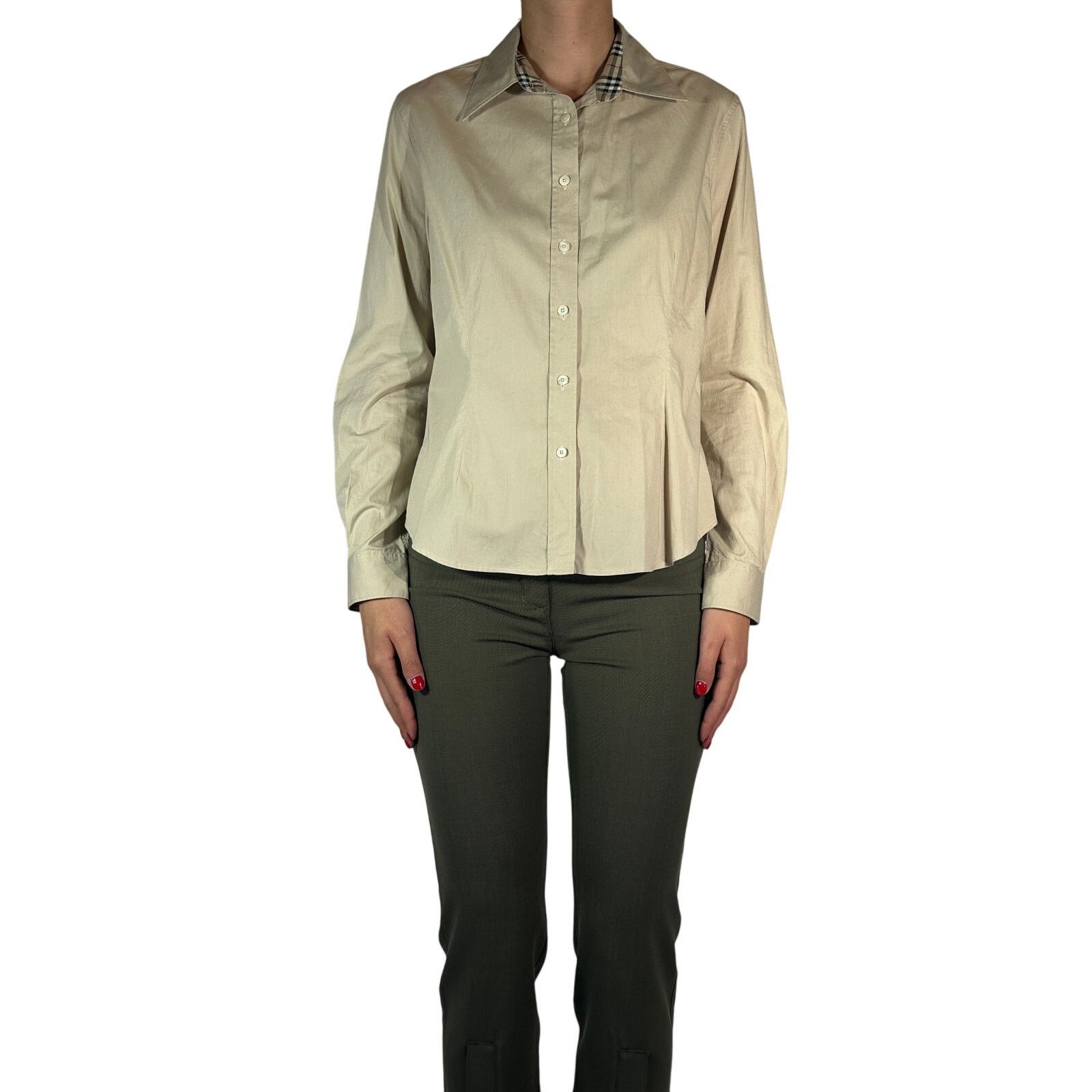 Burberry BURBERRY Classic Check Neck Long Sleeve Shirt Beige L Size L / US 10 / IT 46 - 1 Thumbnail