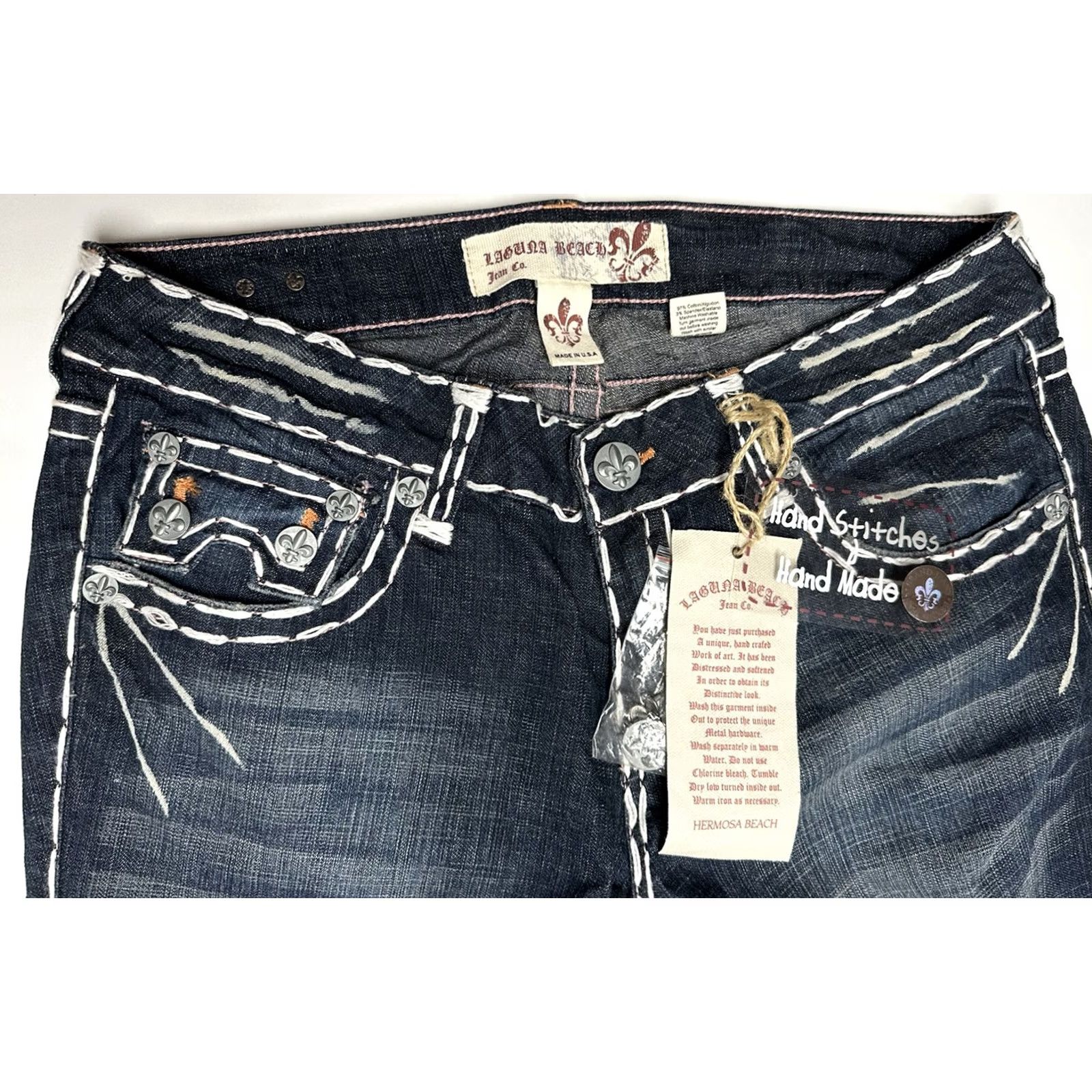 Vintage VINTAGE Laguna Beach Jeans Womens 30 x 32 Suede Pocket Fleur D Lis Boot Cut ND2027P Regular Women Size 30" / US 8 / IT 44 - 4 Thumbnail
