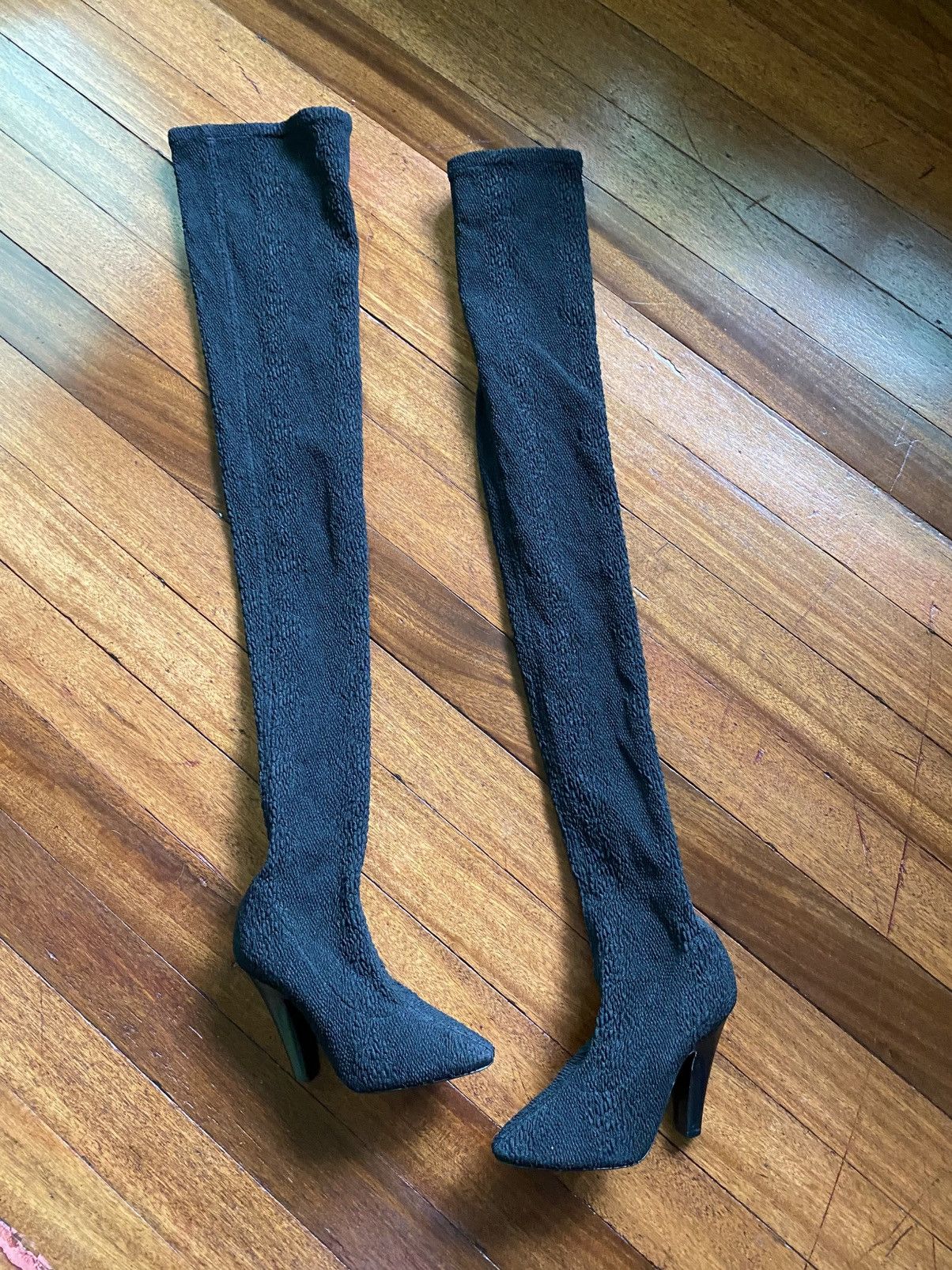 Saint Laurent Paris Black Koller Stretch Cloque Thigh High Socks Boots Size US 9 / IT 39 - 3 Thumbnail