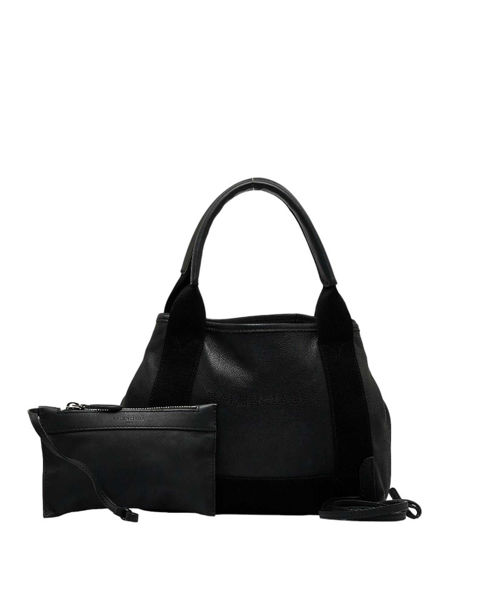 image of Balenciaga Navy Leather Cabas Bag in Black, Women's