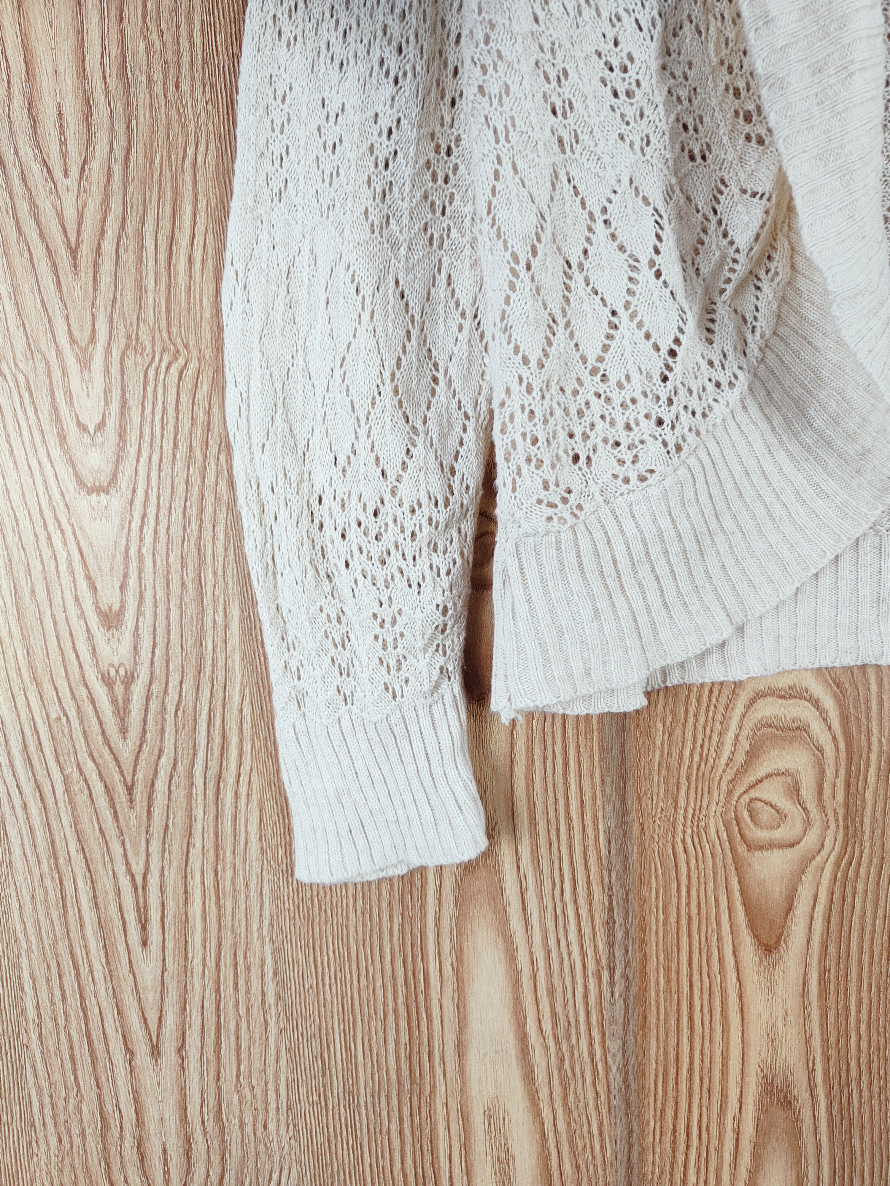 Aran Isles Knitwear × Japanese Brand Ann Ashlee Beige Mesh Net Knitwear Cardigan #W479 Size M / US 6-8 / IT 42-44 - 4 Thumbnail