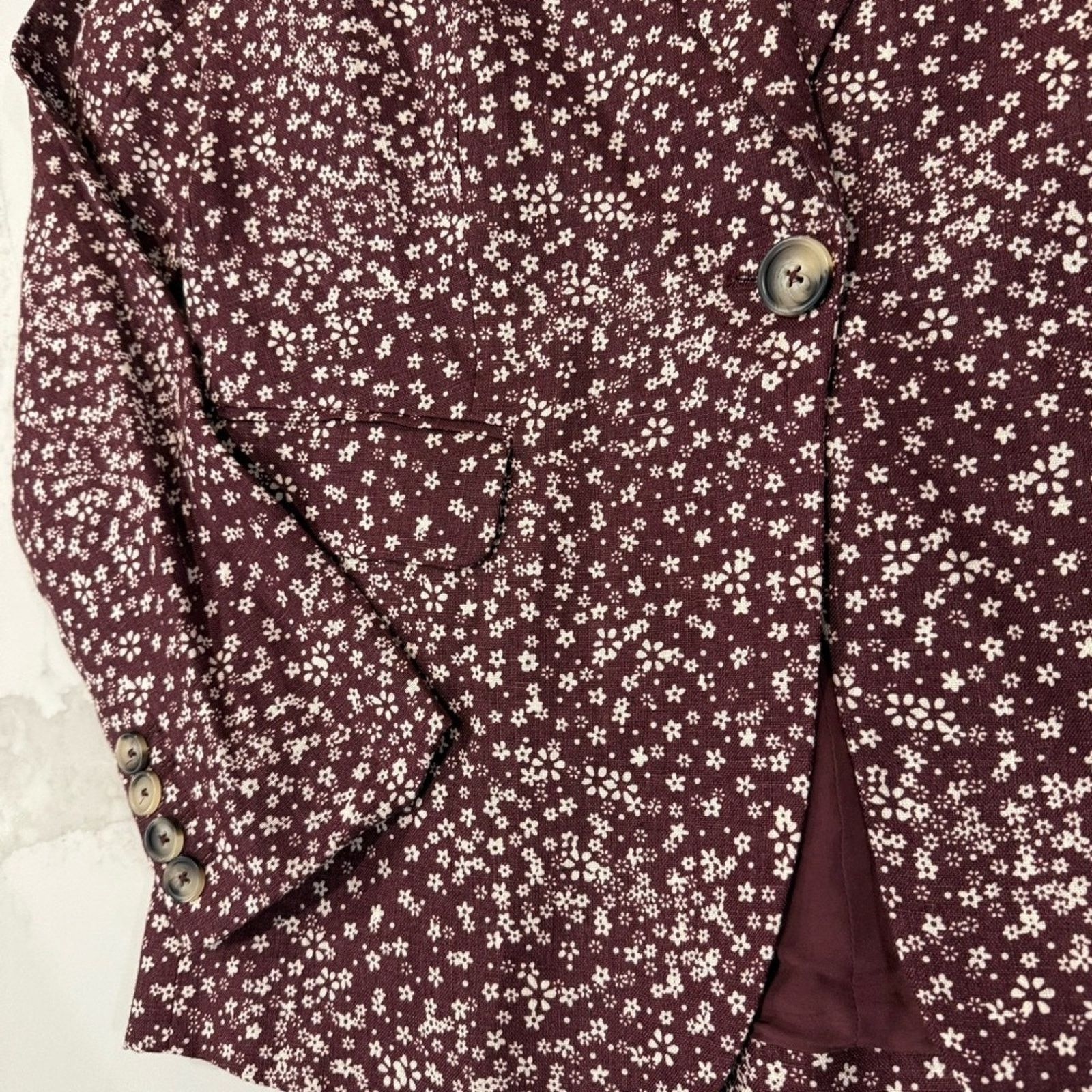 Free People Free People Maggie Floral Linen Blazer Jacket Women’s 6 Red Size M / US 6-8 / IT 42-44 - 5 Thumbnail