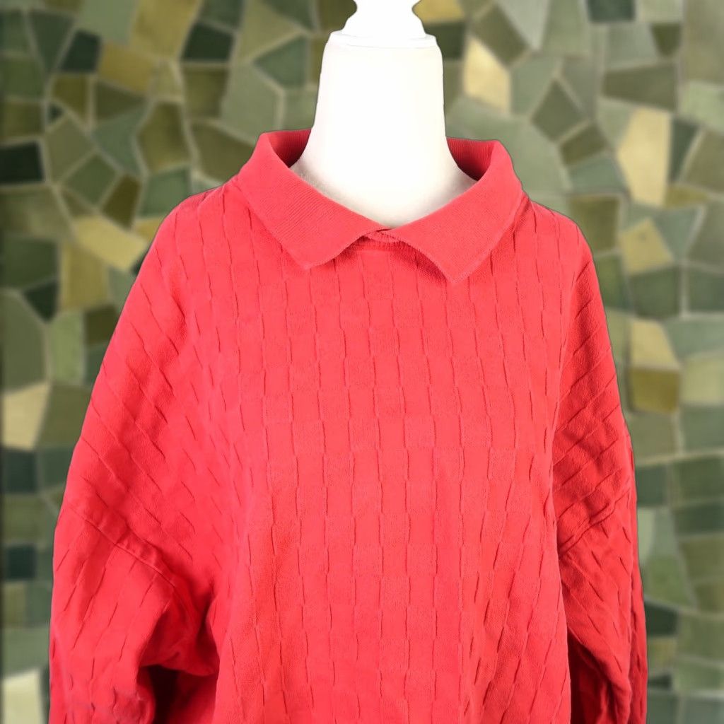 Vintage VINTAGE 90s Cotton to the Core Red Grid Collared Sweatshirt XL Women Size XL / US 12-14 / IT 48-50 - 1 Thumbnail