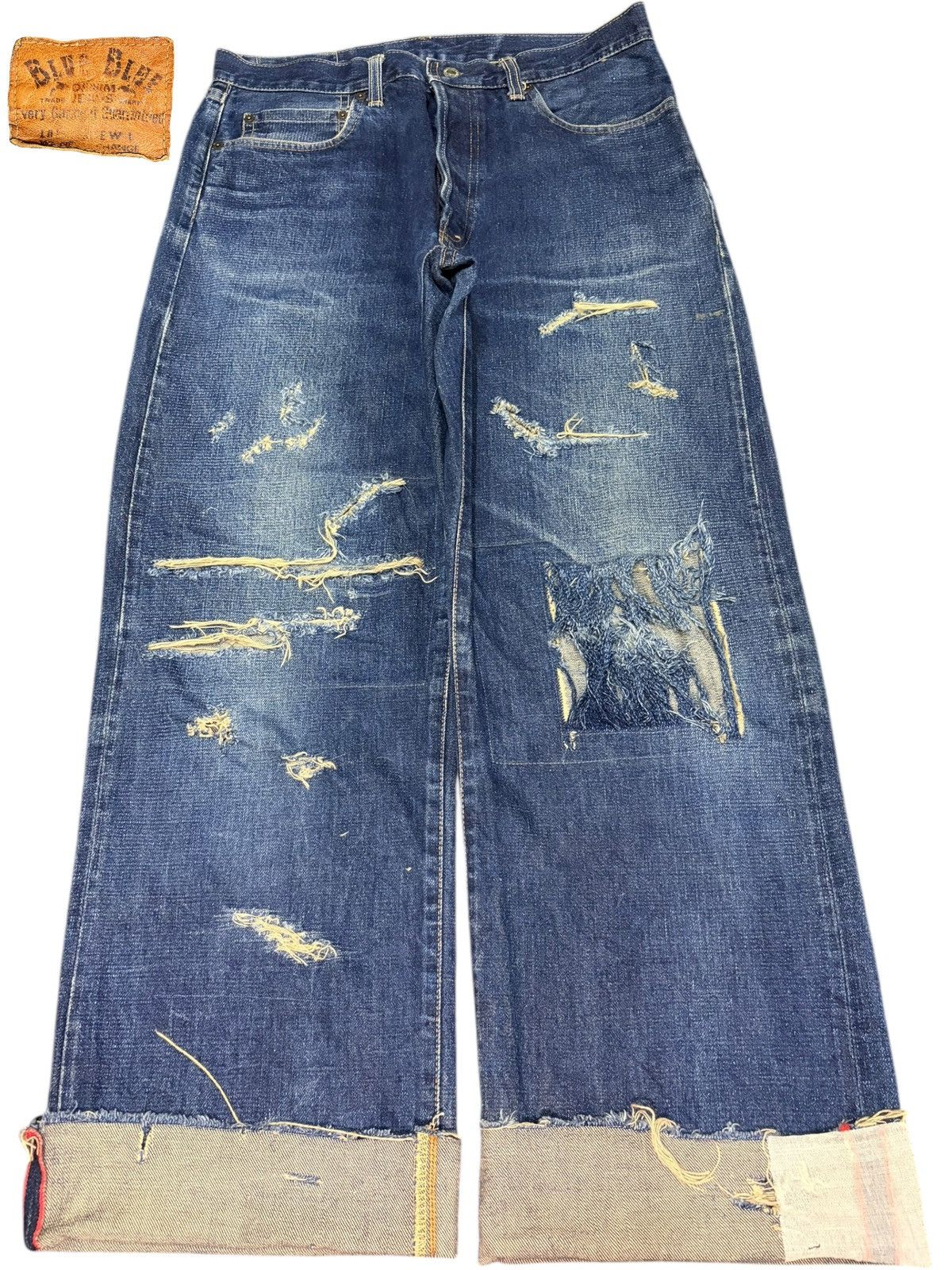 Blue Blue Japan Vintage Blue Blue Hr Market Patch Selvedge Baggy Jeans Size US 31 - 1 Thumbnail