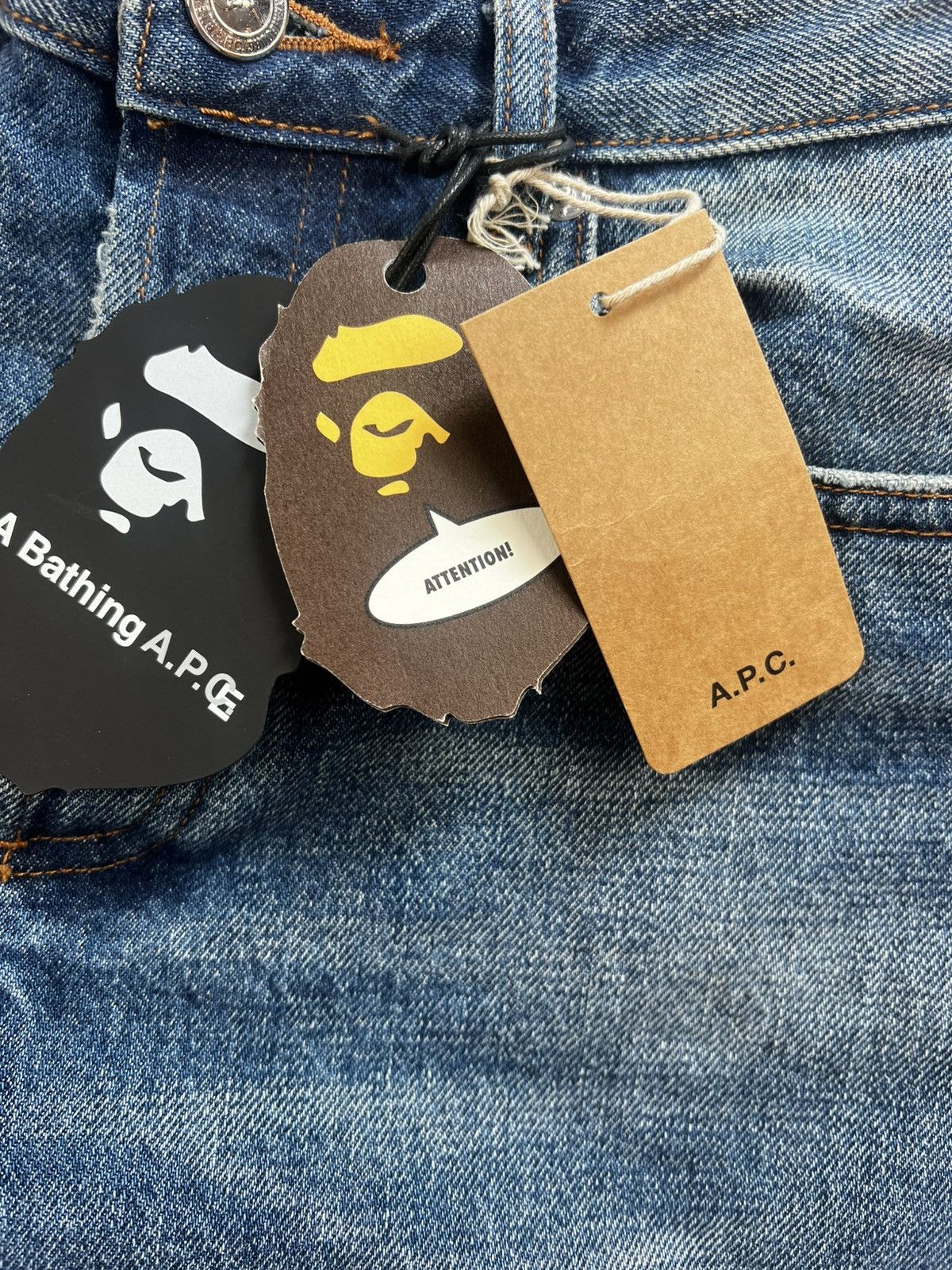 A.P.C. × Bape A Bathing Ape A.P.C. Damage Stonewashed Jeans | Grailed