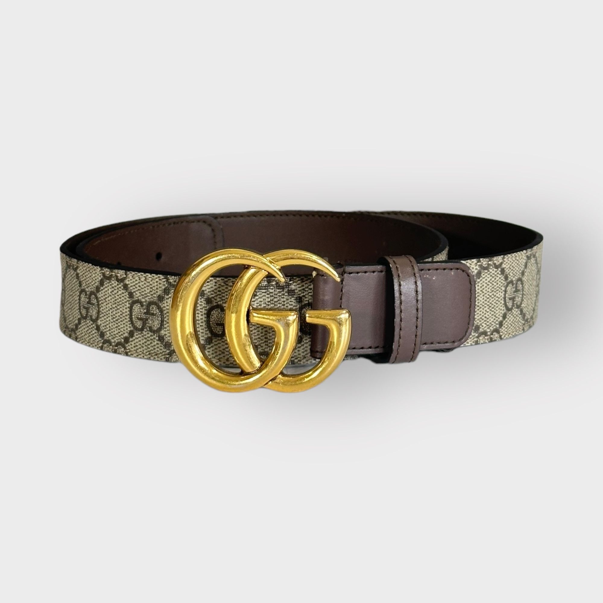 image of Gucci Belt Marmont Beige Canvas Monogram Golden Buckle, Women's