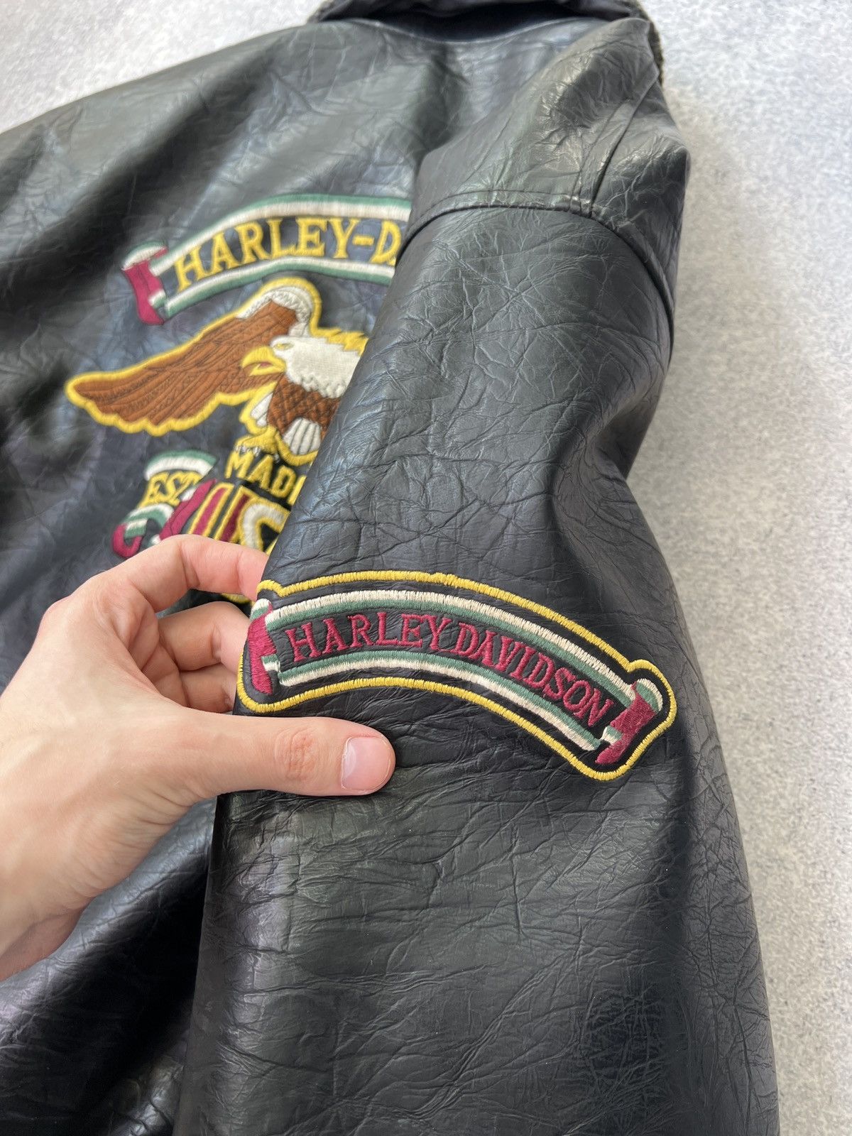 Harley Davidson × Vintage Vintage Harley Davidson Leather Jacket 90's Black Logo Mens Size US XL / EU 56 / 4 - 18 Thumbnail