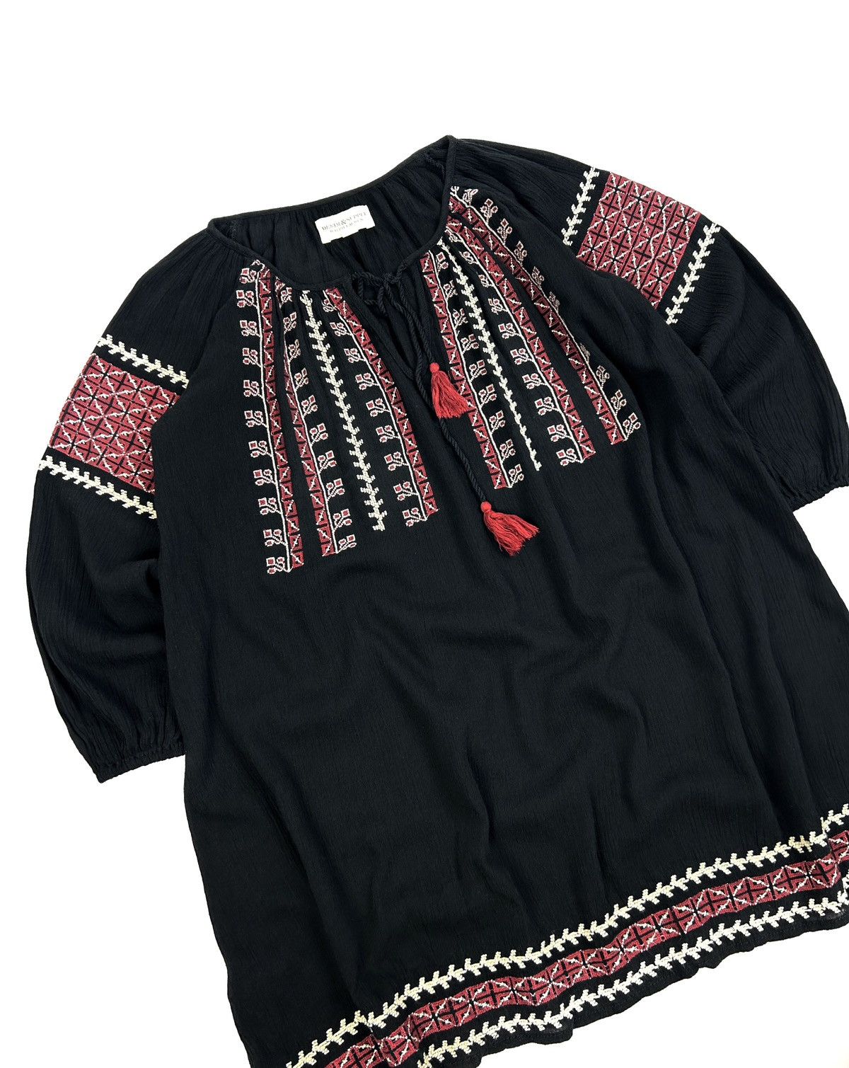 Denim & Supply Ralph Lauren Rare Ralph Lauren Denim Supply Blouse Black Embroidery Boho Size XXS / US 00 / IT 34 - 2 Thumbnail