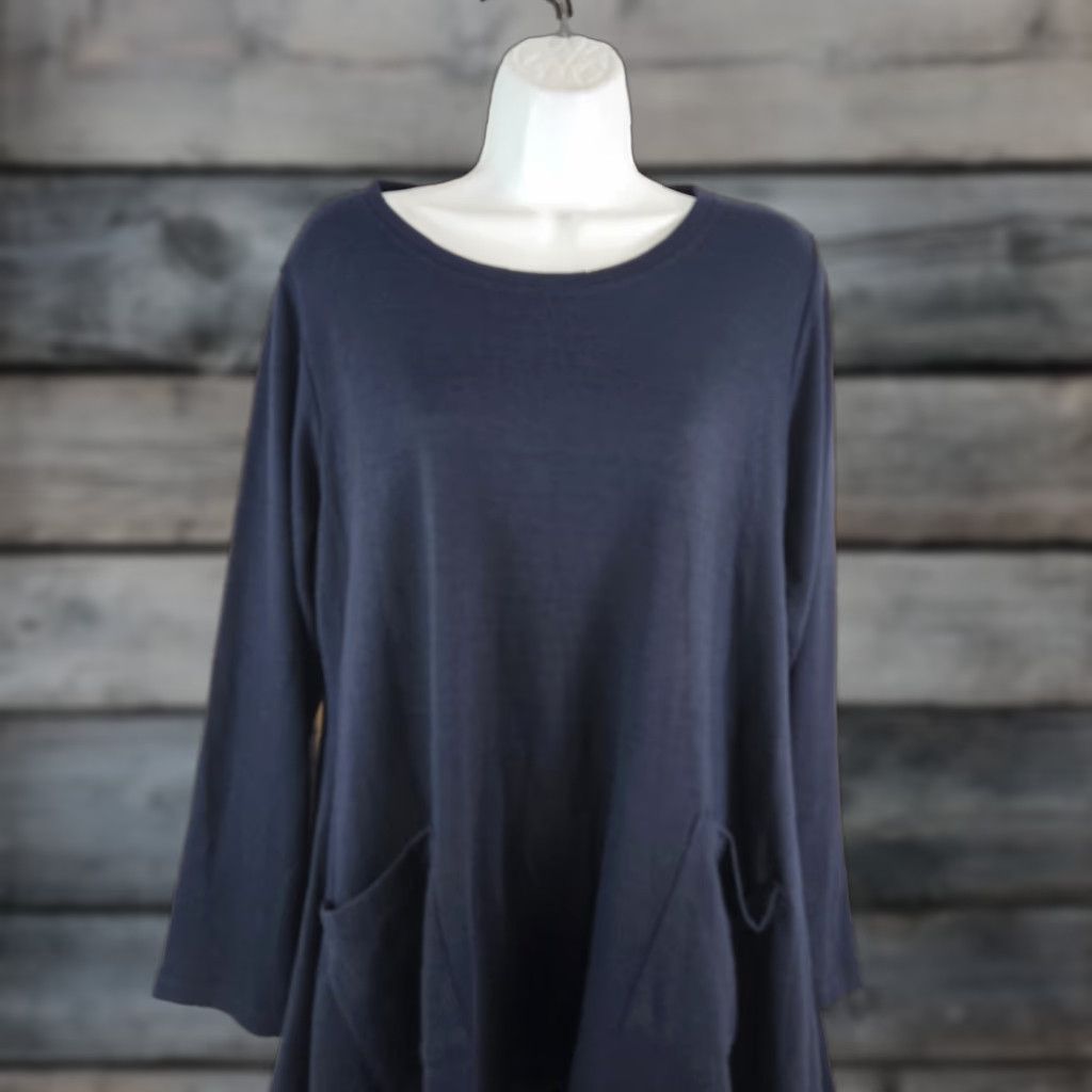 Vintage Comfy USA Womens Blouse Long Sleeve Solid Blue Pockets Size L Size L / US 10 / IT 46 - 1 Thumbnail