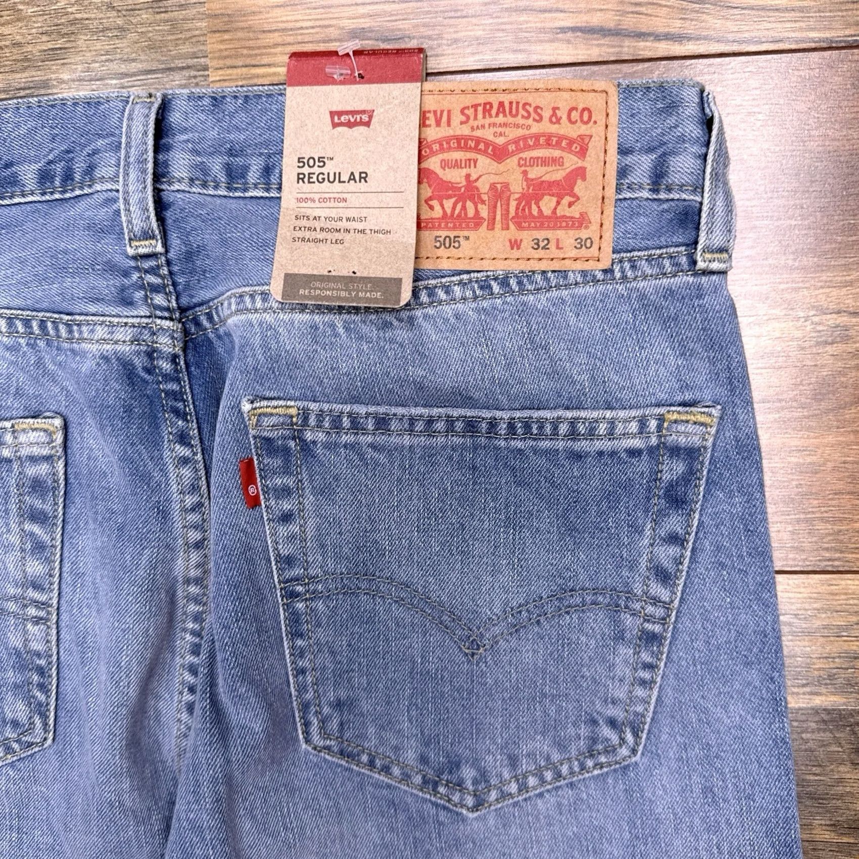Levi's Levi's 505 Jeans Mens 32x30 Straight Denim Mid Rise Blue 5-Pocket Regular Waist Stretch Comfort Size US 32 / EU 48 - 6 Thumbnail