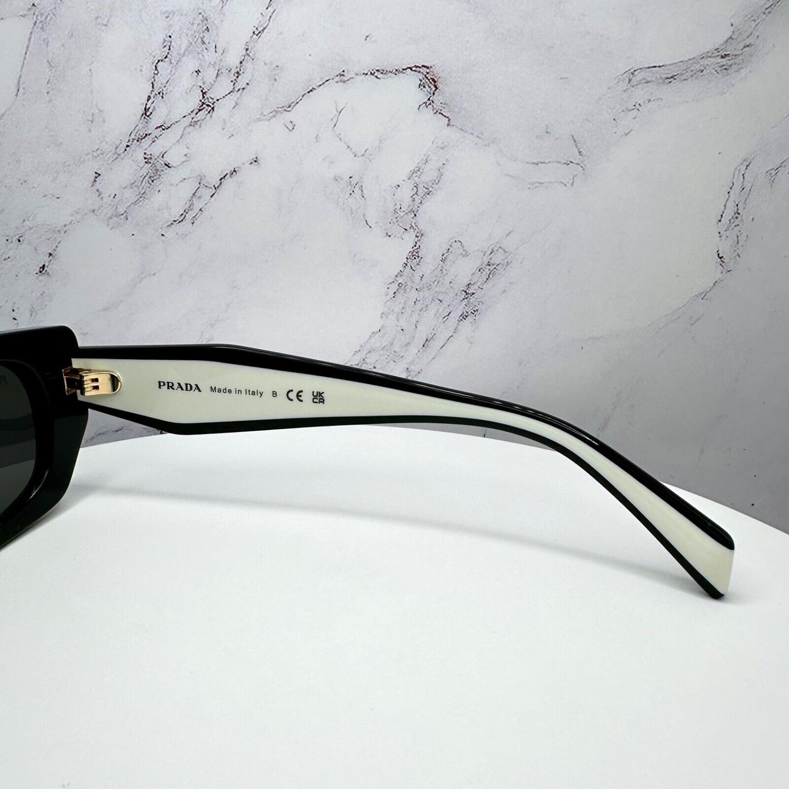 Prada New PRADA Sunglasses Logo Black & White Gold Metallic Logo Size ONE SIZE - 9 Thumbnail