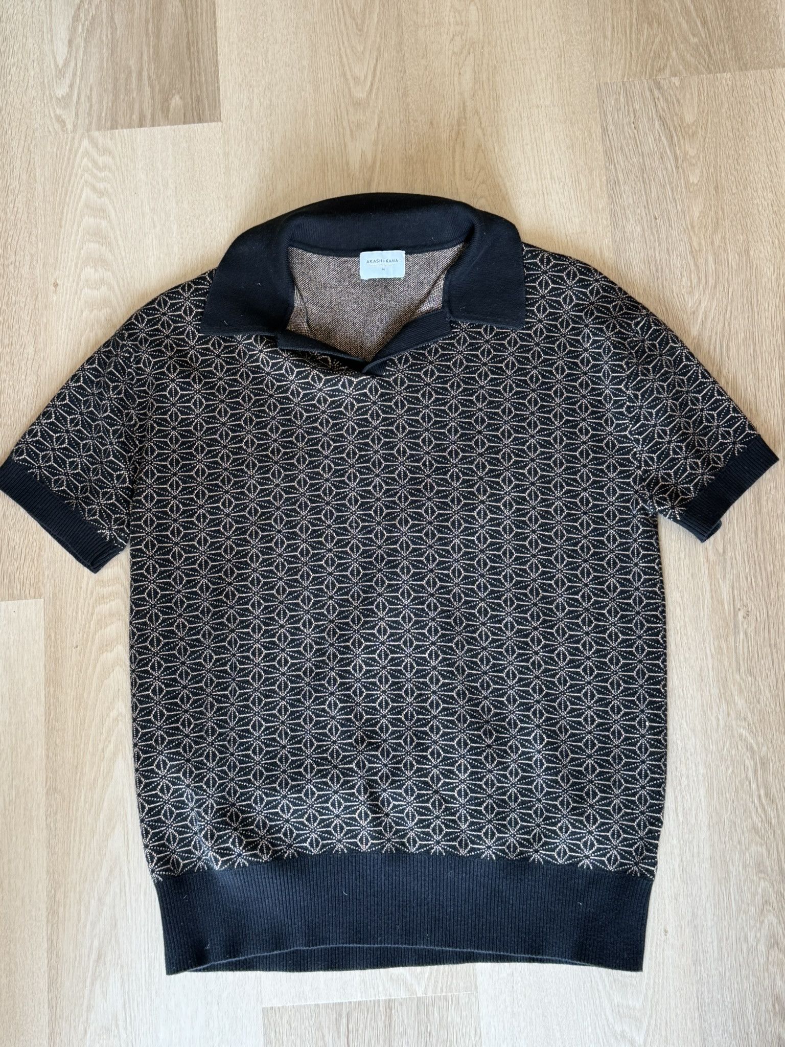 Other Knit Polo Sweater- Black Asanoha - Johnny Collar Size US M / EU 48-50 / 2 - 1 Thumbnail