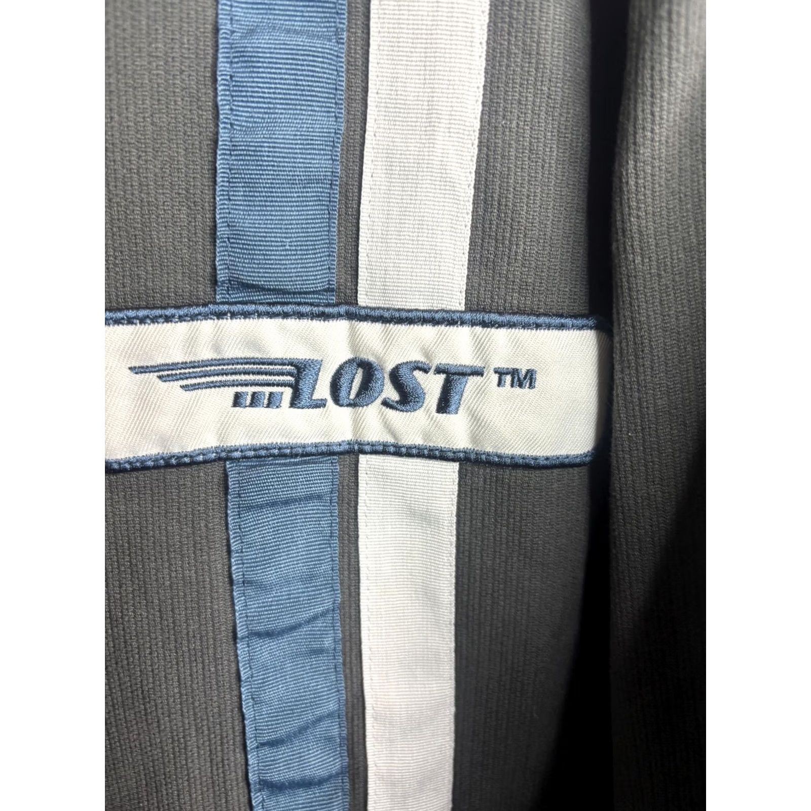 Logo 7 ...Lost Mens Large Gray Cotton Full Zip Striped Logo Bomber Jacket Size US L / EU 52-54 / 3 - 4 Thumbnail