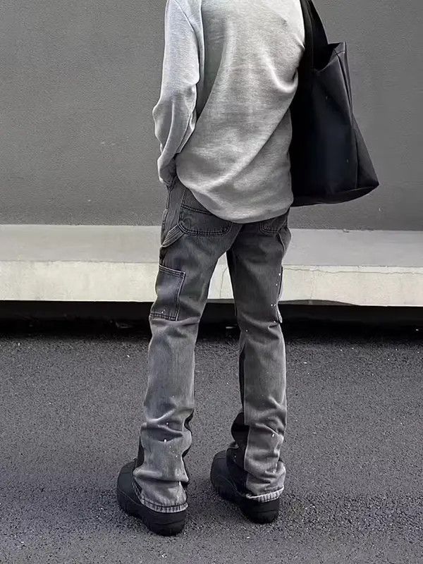 Japanese Brand VIBE Retro splashed-in micro-flare washed distressed jeans Size US 32 / EU 48 - 4 Thumbnail