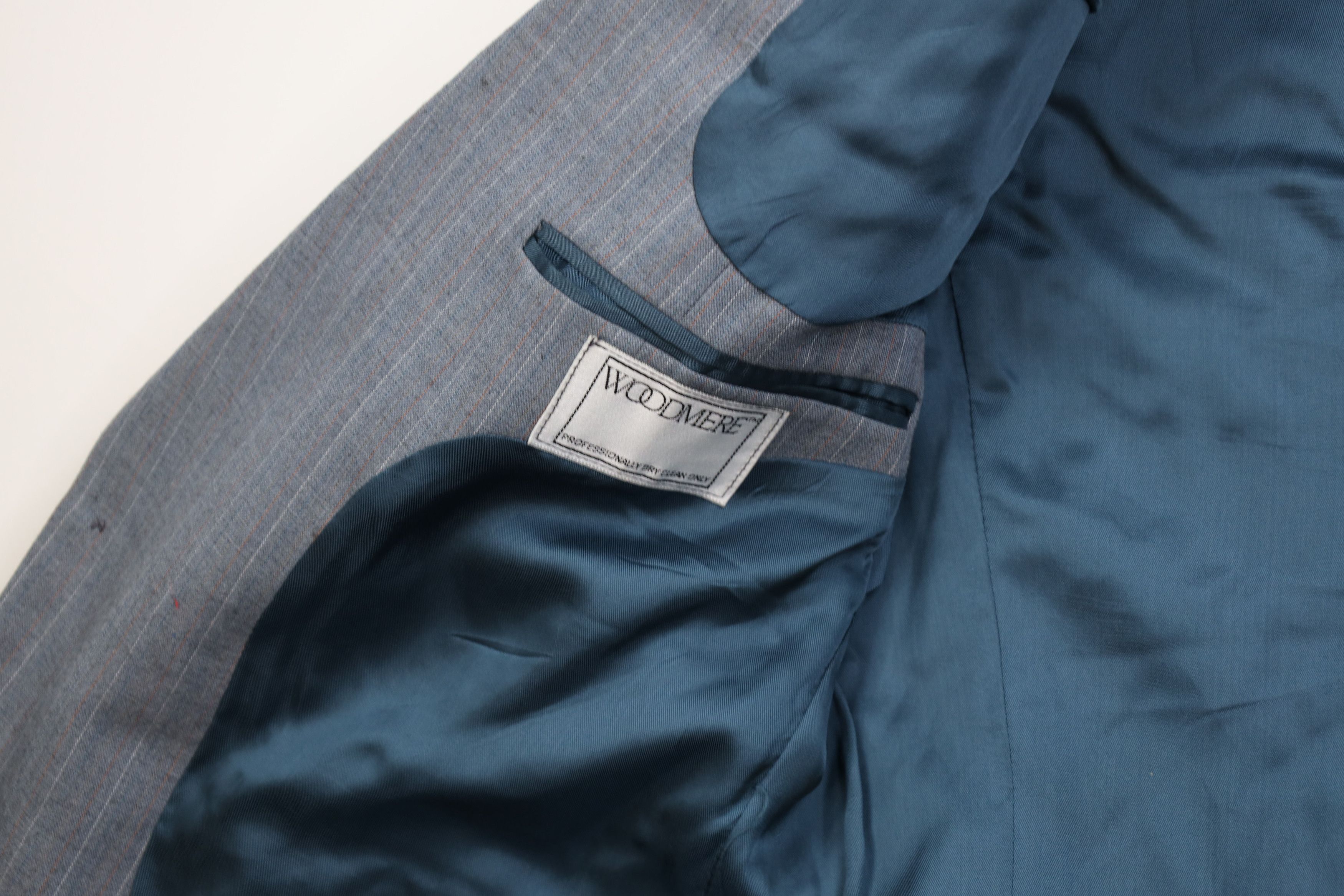 Vintage Vintage 70s 2 Piece Wool Suit Wedding Blue Striped Size 44L - 9 Thumbnail