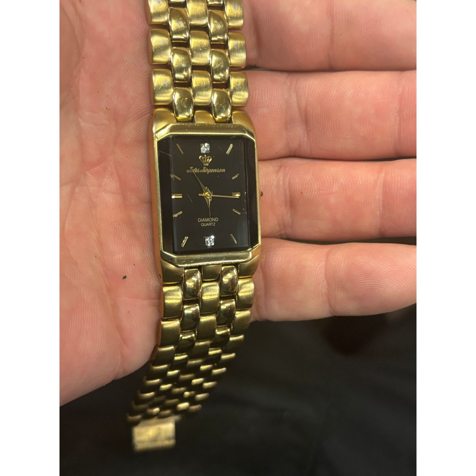 (B).Stroy Jueles Jurgensen Beveled Bezel Gold Tone Mens Watch! Size ONE SIZE - 2 Thumbnail