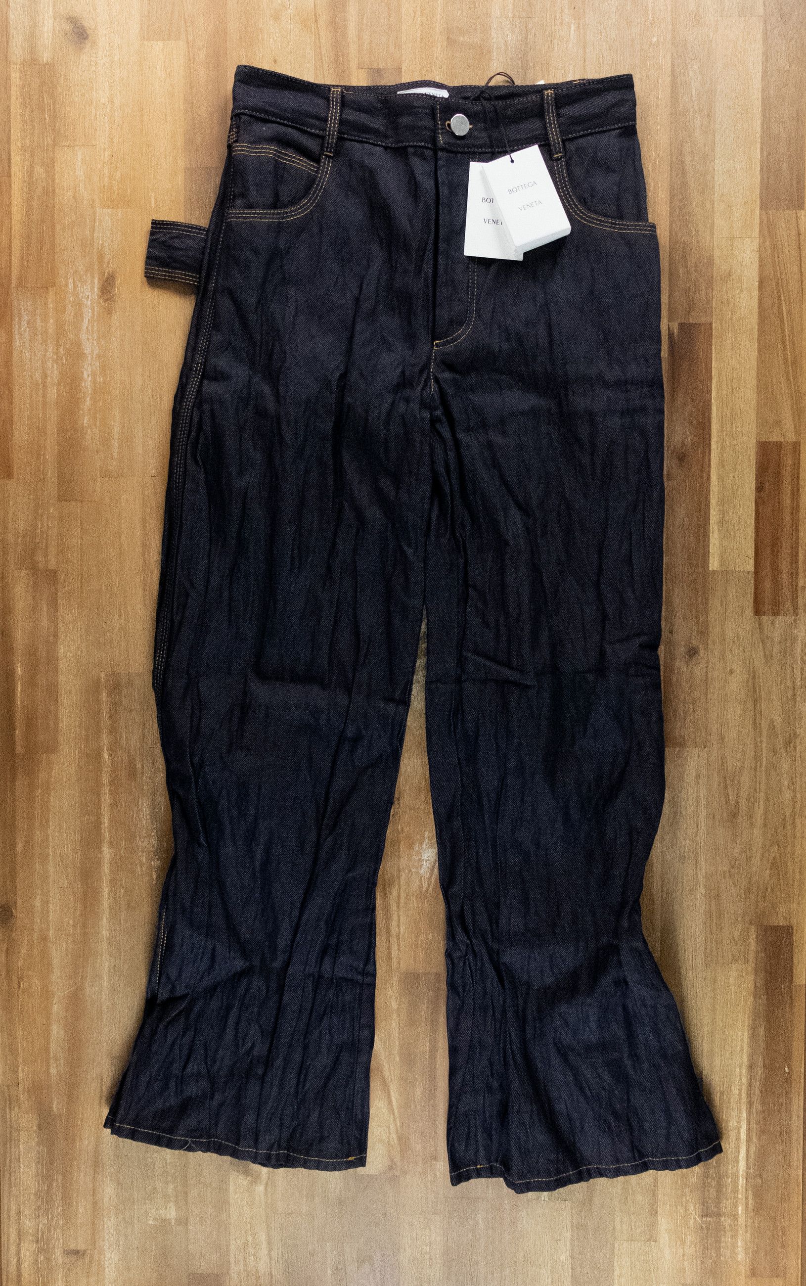 Bottega Veneta BOTTEGA VENETA navy blue crumpled metallic effect jeans 32 Size US 32 / EU 48 - 1 Thumbnail