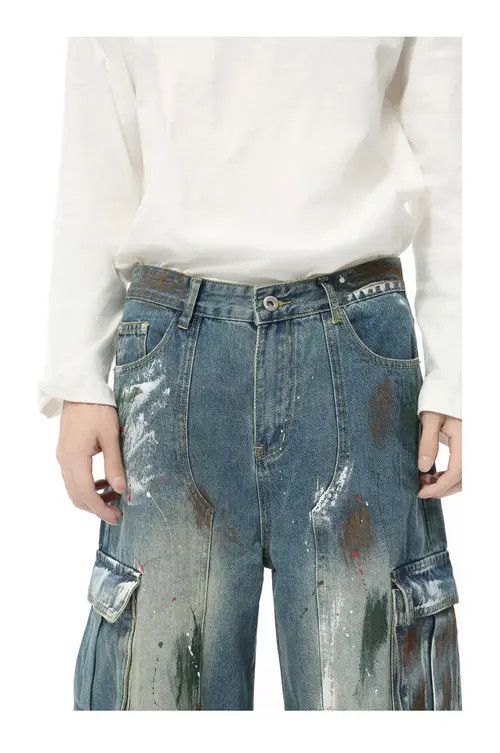 Jean Hand-painted graffiti heavy-duty multi-pocket work jeans Size US 32 / EU 48 - 5 Thumbnail