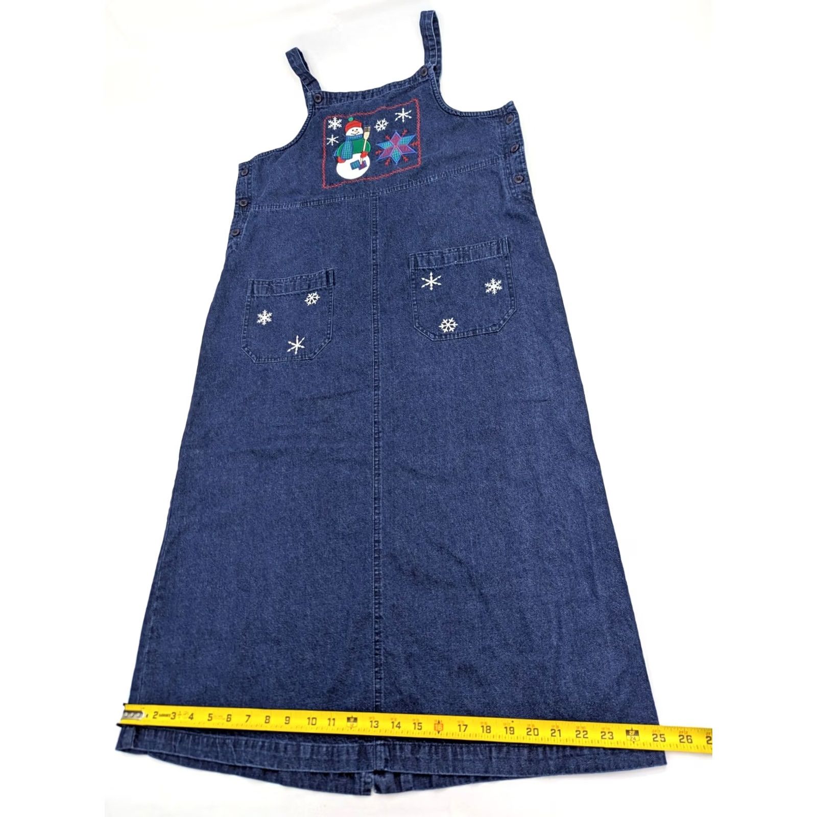 Vintage WESTBOUND VTG Denim Maxi Jumper Dress Women M Petite Blue Snowman Holiday Sequin? Wait Size M / US 6-8 / IT 42-44 - 3 Thumbnail