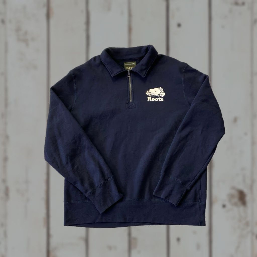 Roots Roots Canada 1/4 Zip Pullover Sweatshirt Men XL Blue Collared Fleece Beaver Size US XL / EU 56 / 4 - 1 Thumbnail