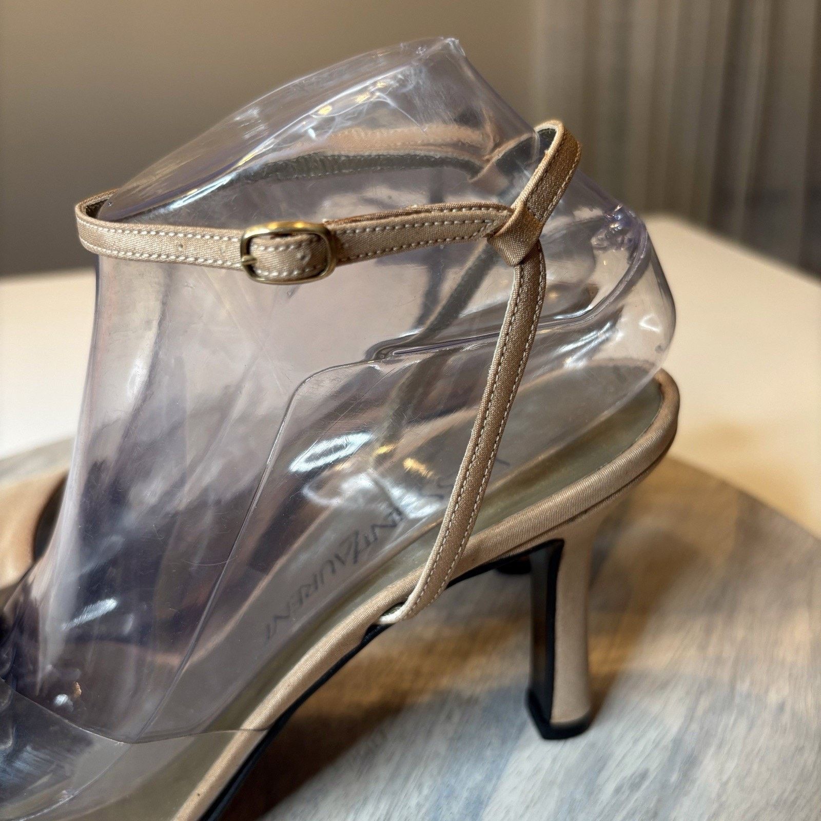 Saint Laurent Paris Saint Laurent Vintage Beige and Clear Ankle Wrap Pumps 9.5 M Size US 9.5 / IT 39.5 - 12 Thumbnail