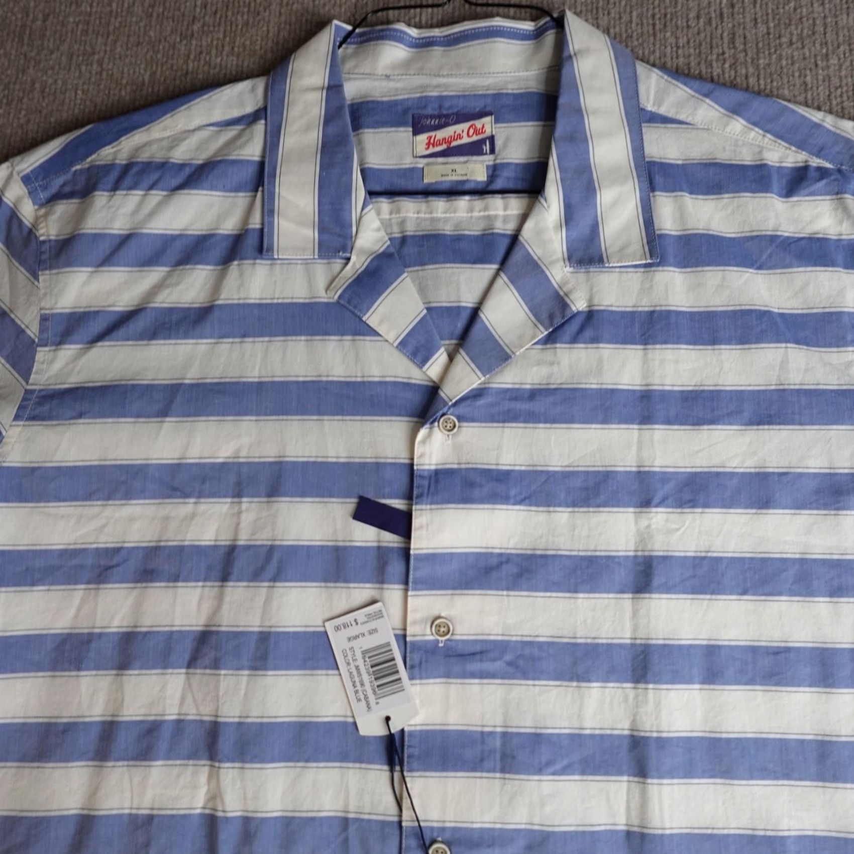 johnnie-O VINTAGE Johnnie-O Shirt XL Blue Striped Short Sleeve Camp Cabana NEW Size US XL / EU 56 / 4 - 2 Thumbnail