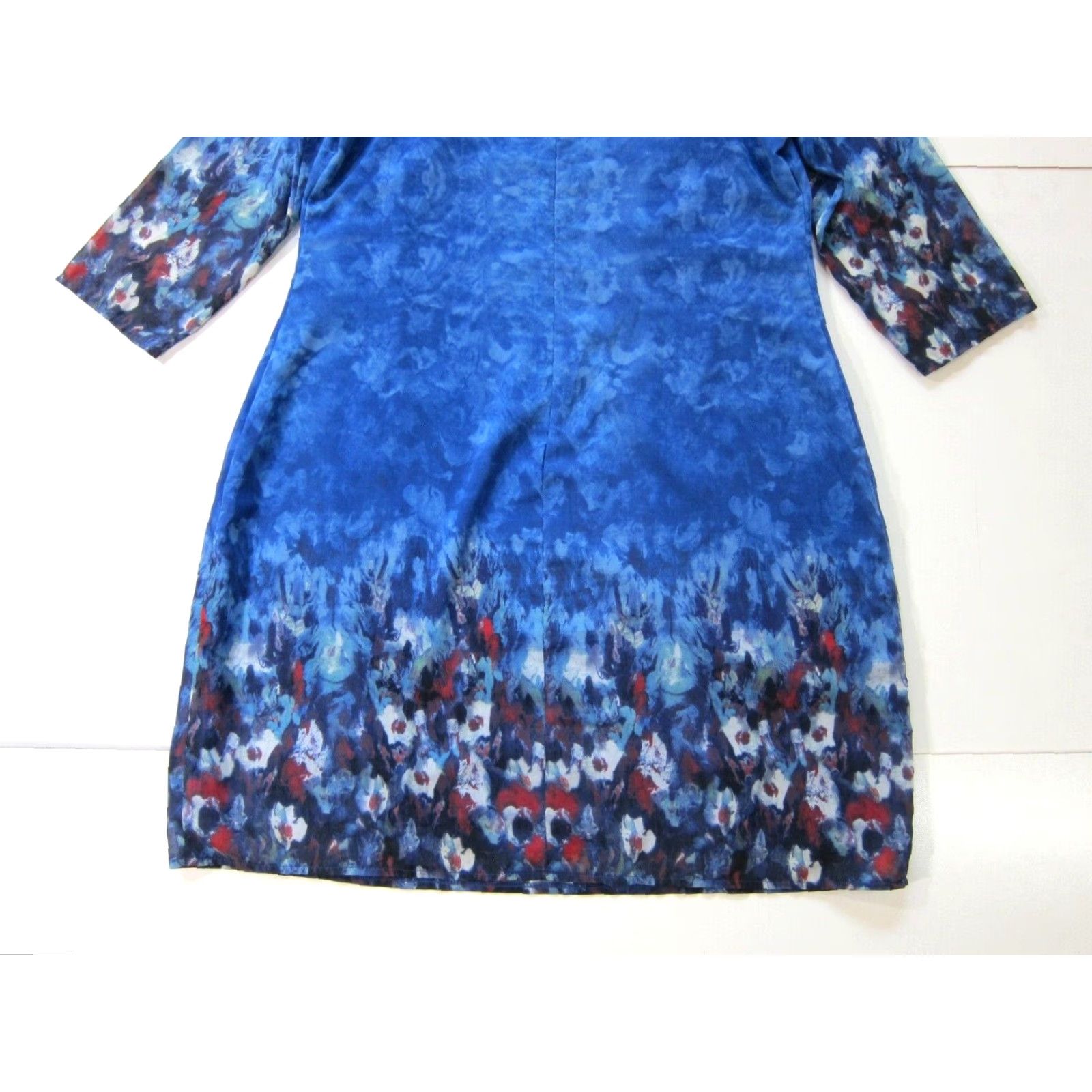 Vintage Little Mistress Kaftan Shift Dress 16 Women Blue Red Floral Beaded Diamond Neck 3/4 Sleeve Midi Dress Size XXL / US 16-18 / IT 52-54 - 7 Thumbnail