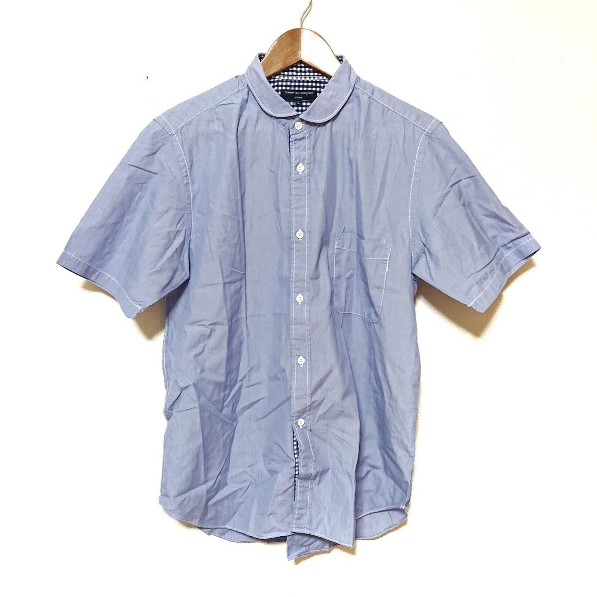 Comme des Garcons Homme Shirt short-sleeved plain chest pocket cotton Blue Size US L / EU 52-54 / 3 - 1 Thumbnail