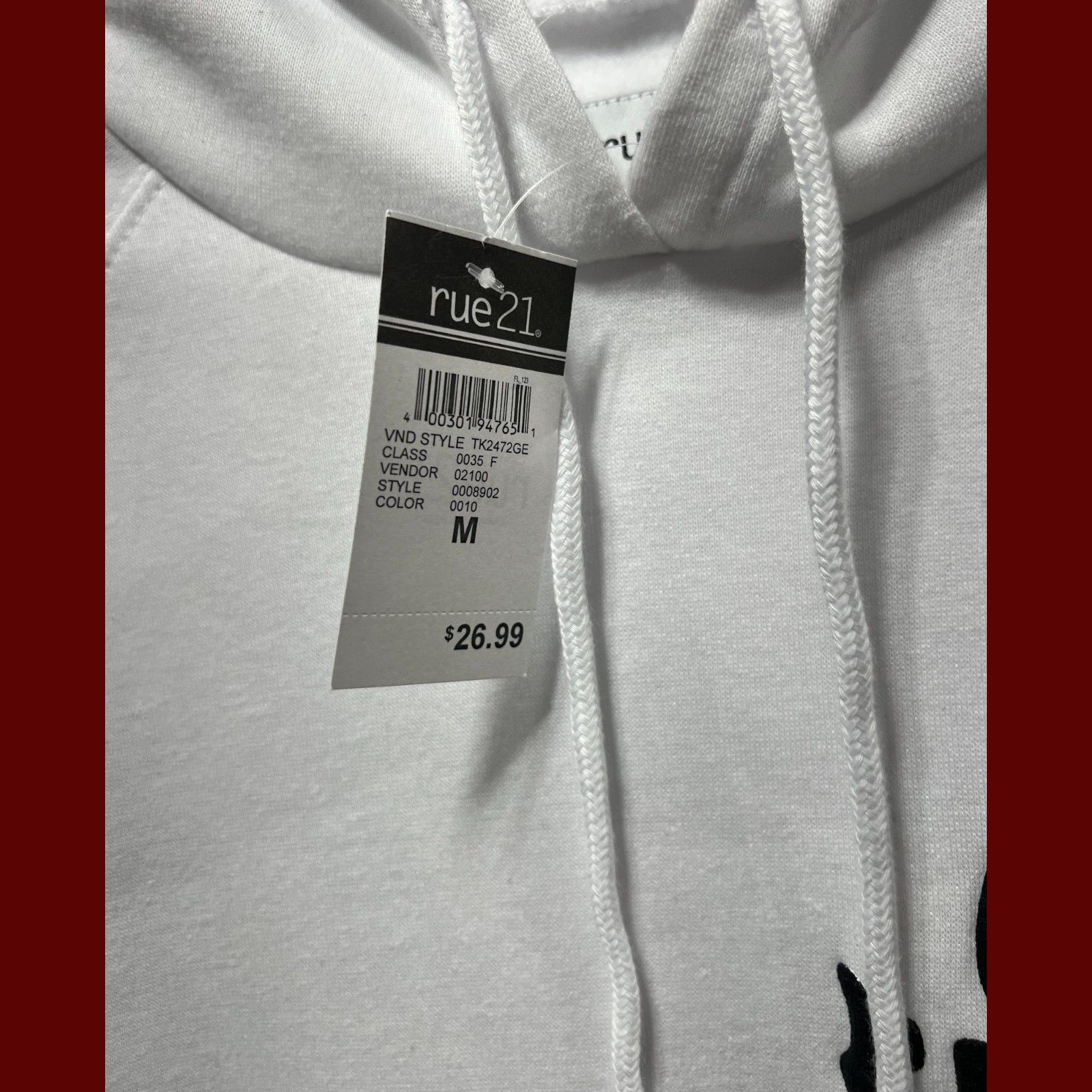 rue21 Rue 21 - Men's Long Sleeve Hooded Sweatshirt - White - Mediu Size US M / EU 48-50 / 2 - 7 Thumbnail