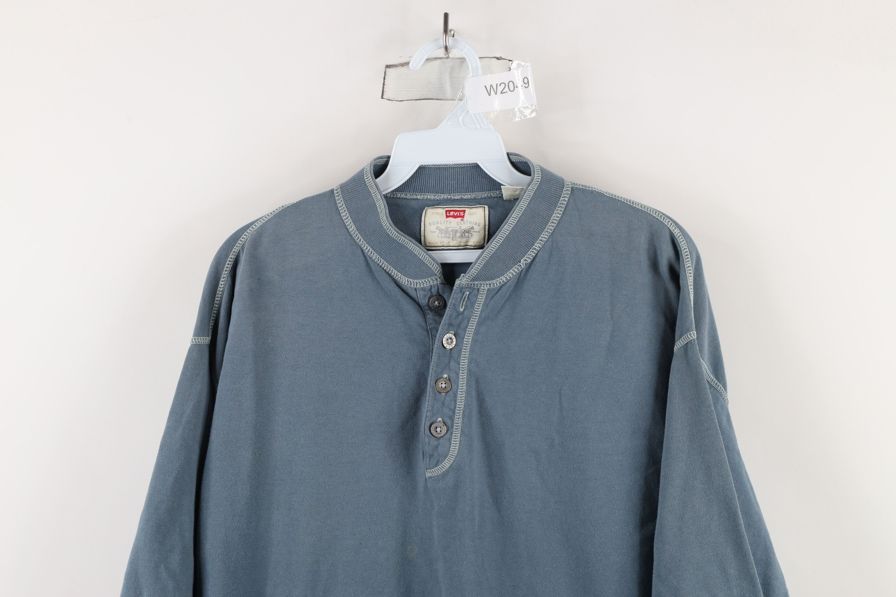 Levi's × Vintage Vintage 90s Levis Baggy Fit Ribbed Henley T-Shirt Blue Size US M / EU 48-50 / 2 - 2 Thumbnail