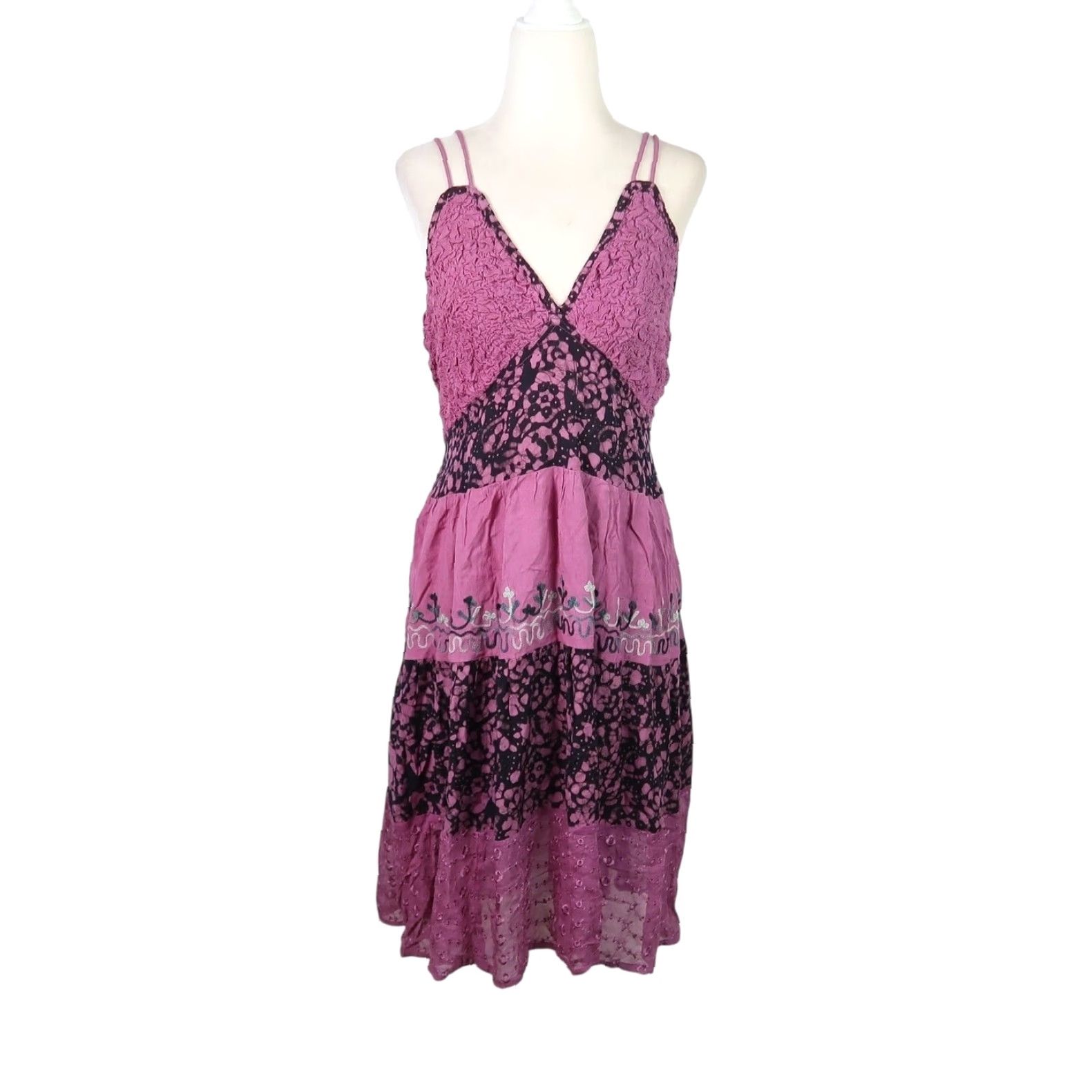 Vintage VINTAGE 90s Advance Apparels Dress Mini Sleeveless Purple Black Cotton Rayon Womens M Short Bohemian 90s Casual Dress Size M / US 6-8 / IT 42-44 - 2 Thumbnail