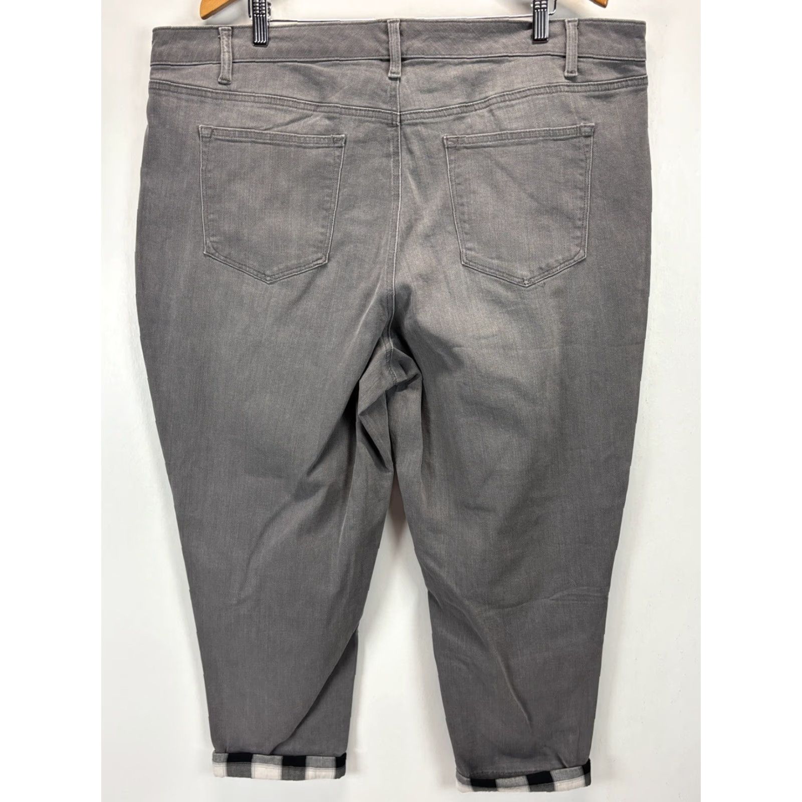 Talbots Talbots Jeans 22W Plus Grey Buffalo Check Contrast Cuff Denim Straight Women's Jeans Size 40" / US 18 - 3 Thumbnail