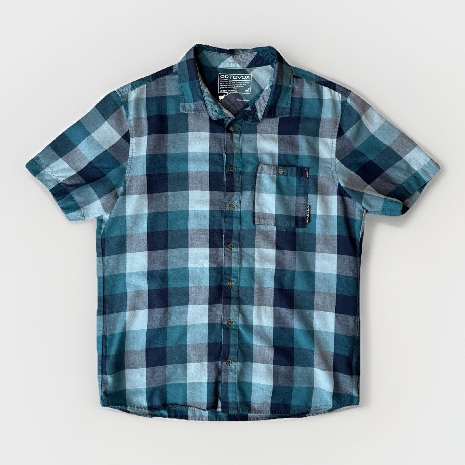 ORTOVOX Ortovox Short Sleeve Shirt Medium Blue Check Wool Blend Size US M / EU 48-50 / 2 - 1 Thumbnail