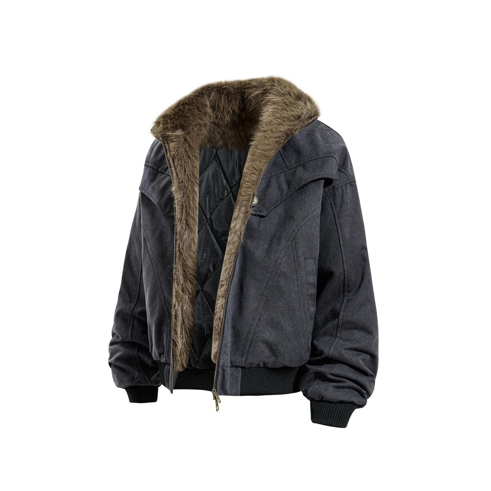 Japanese Brand Charcoal Gray Faux Fur Lined Bomber Jacket, Warm Winter Coat Size US M / EU 48-50 / 2 - 2 Thumbnail