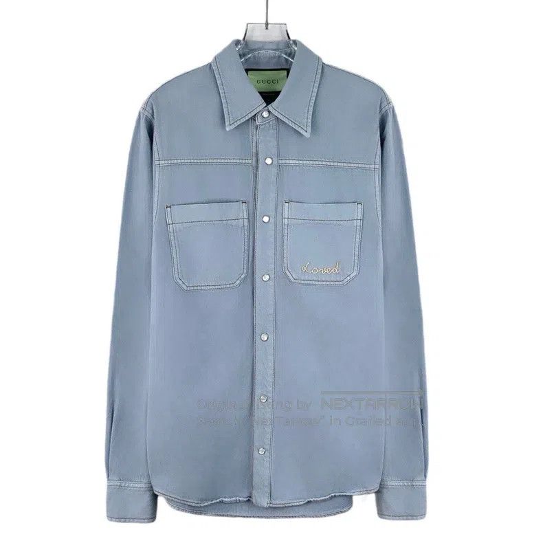 Gucci Gucci Light blue apple embroidered cotton lapel single-bre Size US S / EU 44-46 / 1 - 1 Thumbnail