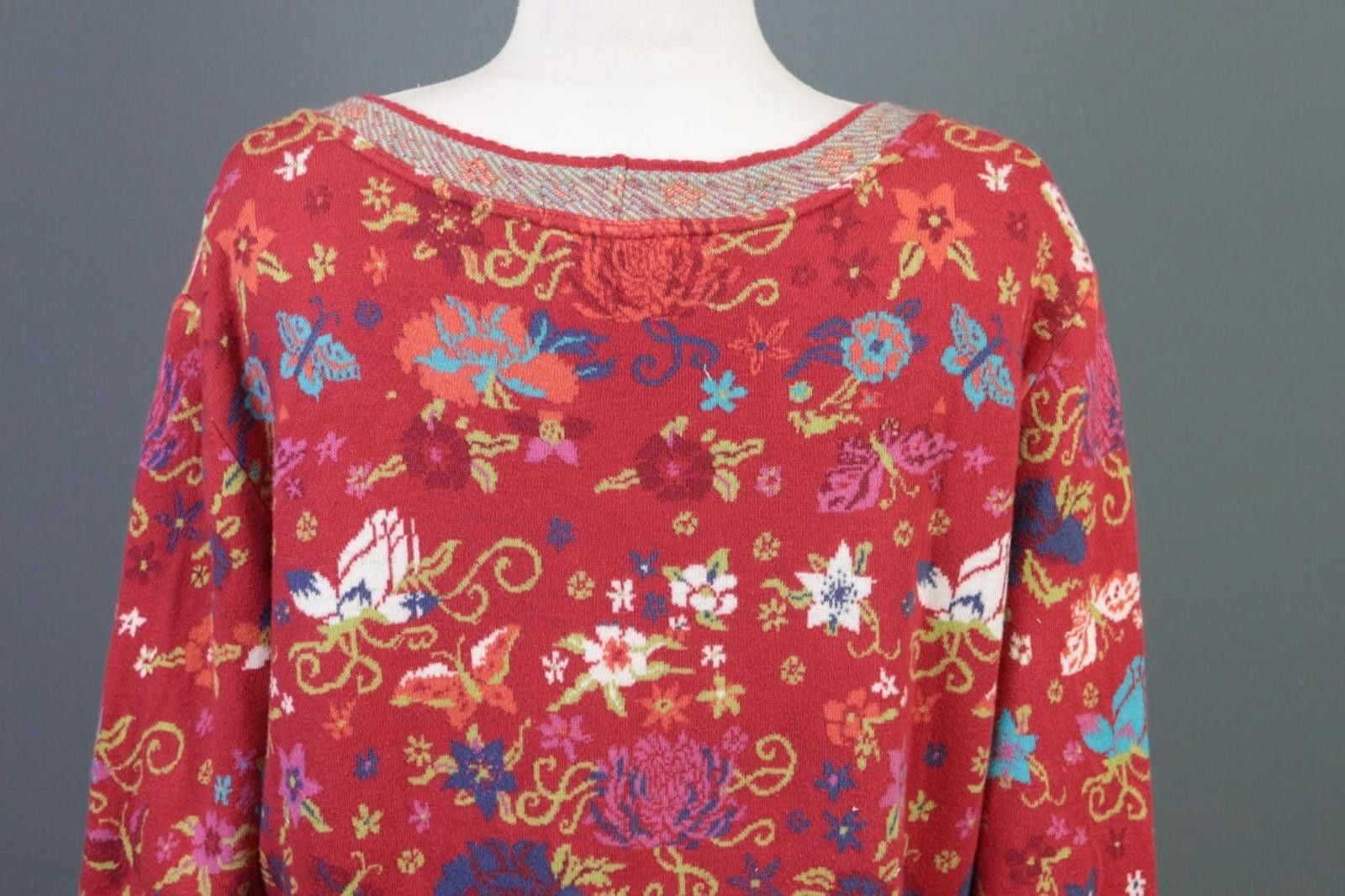 Designer Dunque Red Floral Wool Button Cardigan Sweater Size XL Size XL / US 12-14 / IT 48-50 - 9 Thumbnail