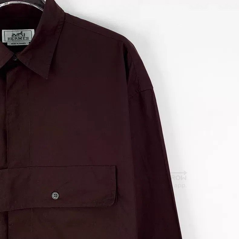 Hermes Hermes Burgundy asymmetric pocket cotton lapel long-sleeve Size XS / US 0-2 / IT 36-38 - 3 Thumbnail