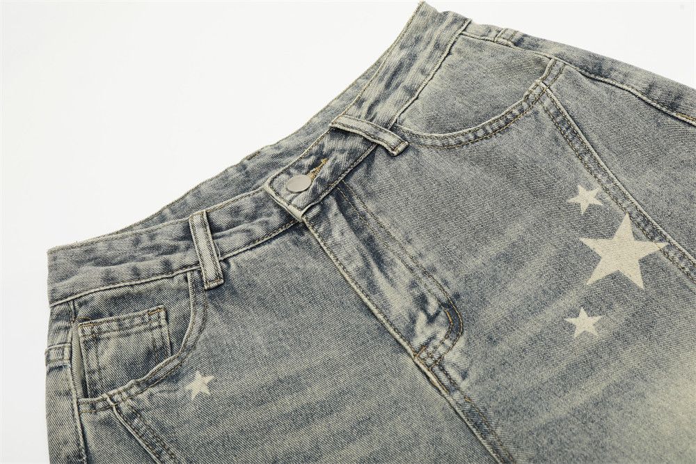 Men's star loose punk washed distressed scimitar jeans