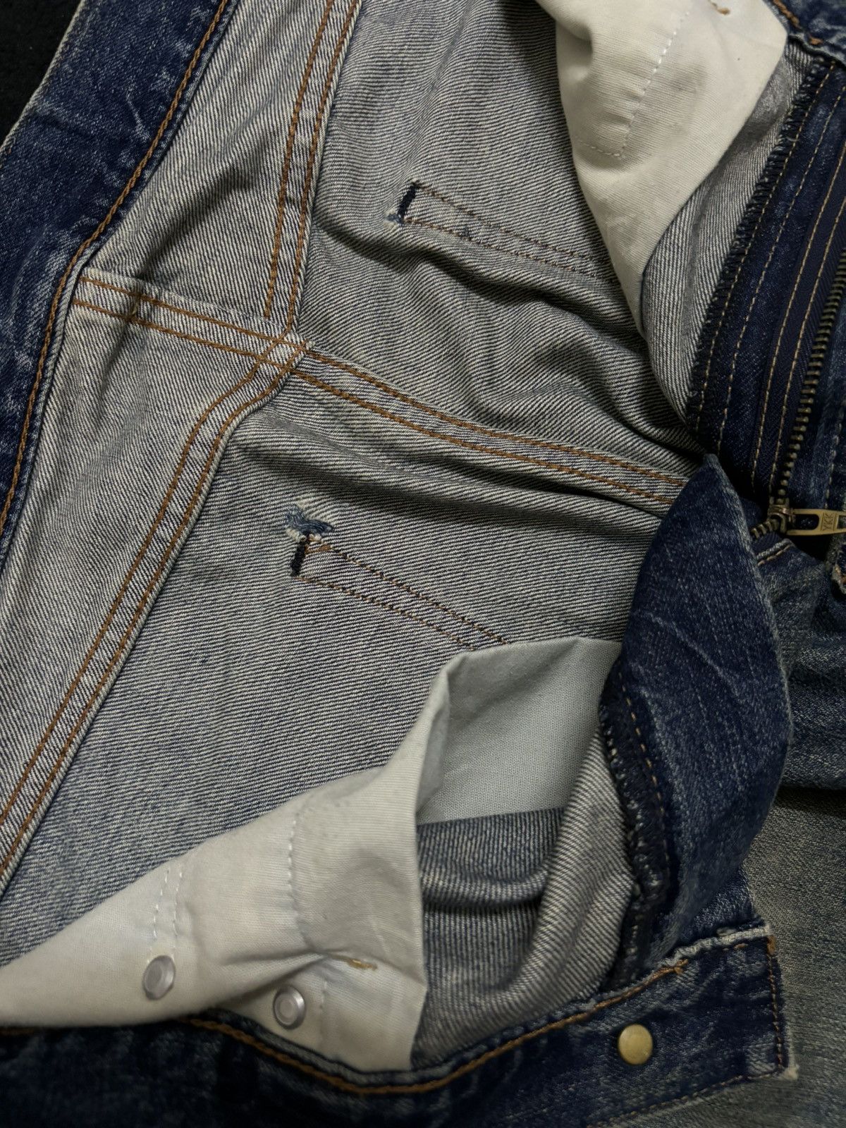 GU × Undercover Vintage Japanese Brand GU Dark Mud Wash Loose Ripped Jeans Size US 33 - 19 Thumbnail