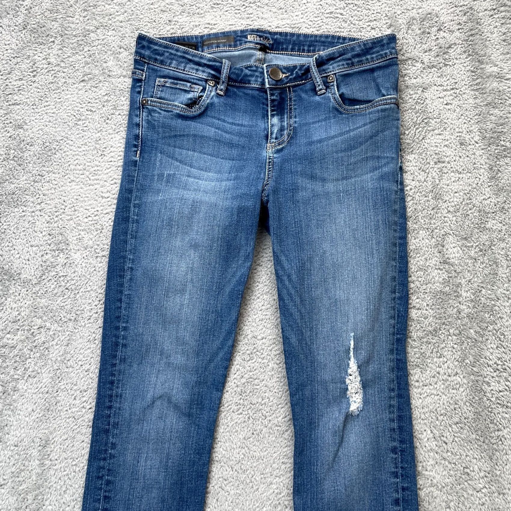 Vintage Kut From The Kloth Jeans Womens 8 Blue Skinny Leg Stretch Distressed Toothpick Size 30" / US 8 / IT 44 - 6 Thumbnail