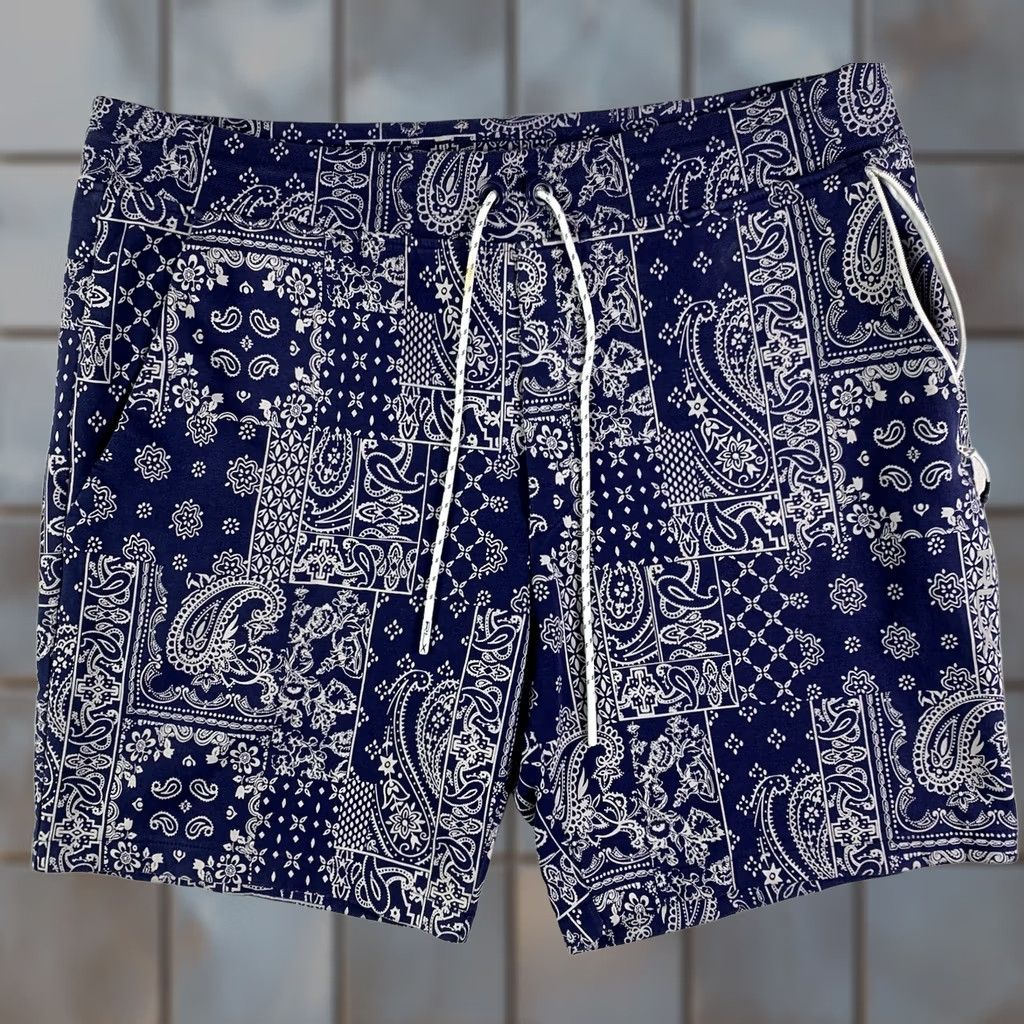Ralph Lauren RLX Ralph Lauren Shorts Mens XL Blue Bandana Double Knit Golf Drawstring Pockets Activewear Casual Size US 31 - 1 Thumbnail
