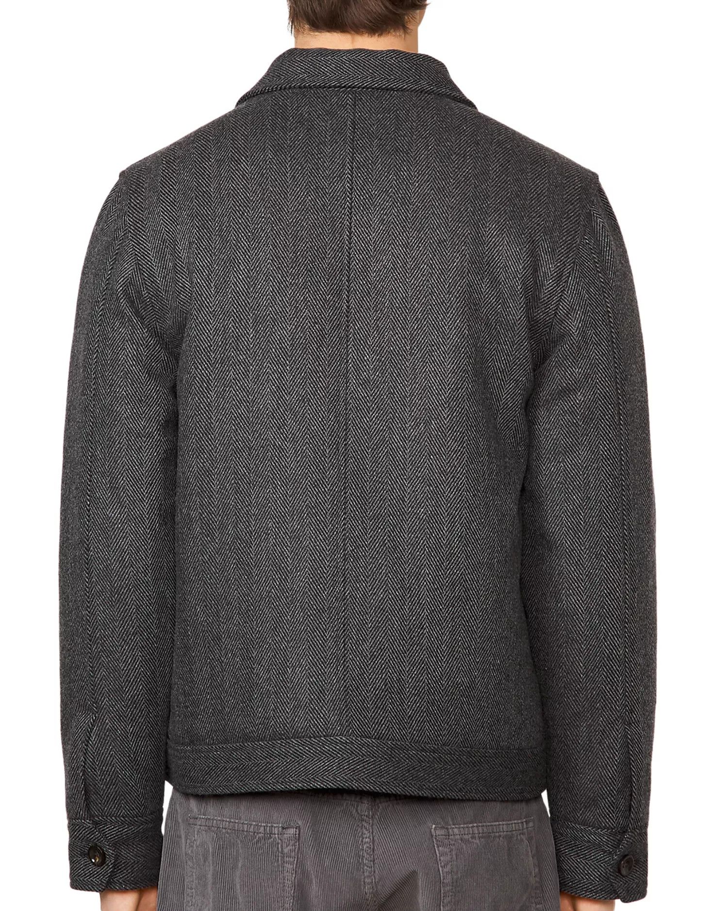 Officine Generale o1mle1025 Submarine Zip Herringbone Wool Coat in Black Gray Size US L / EU 52-54 / 3 - 2 Thumbnail