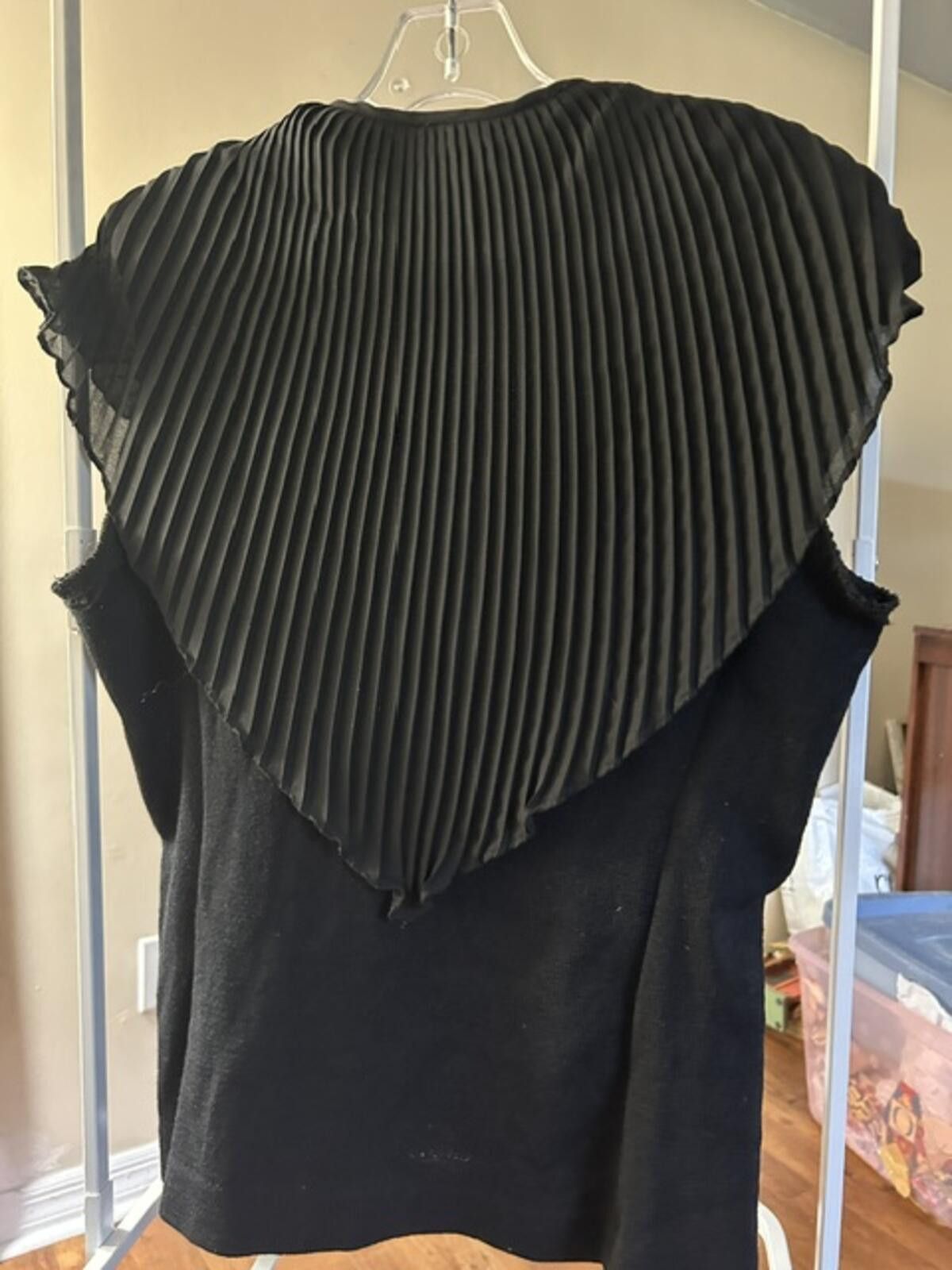 Other Special Occasions Black Pleated Collar Top Made in USA Sz 12 Size XL / US 12-14 / IT 48-50 - 3 Thumbnail