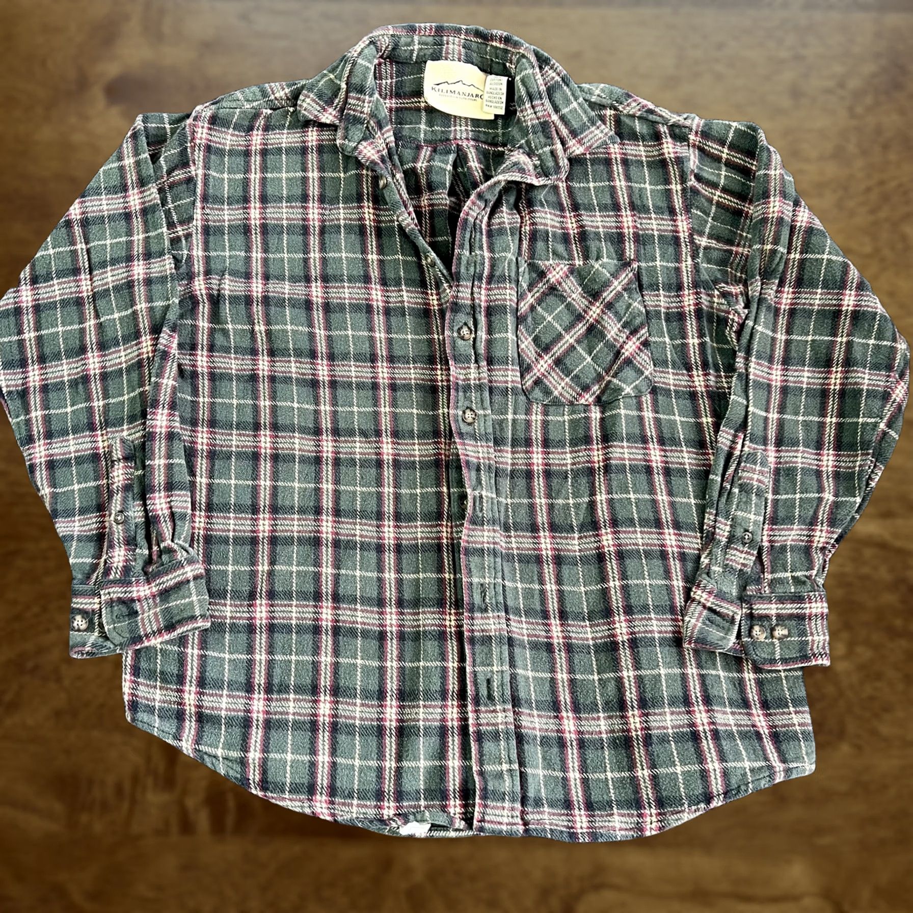 Vintage Kilimanjaro Flannel Shirt Mens LT Green Plaid Long Sleeve Button Up Casual Size US L / EU 52-54 / 3 - 1 Thumbnail