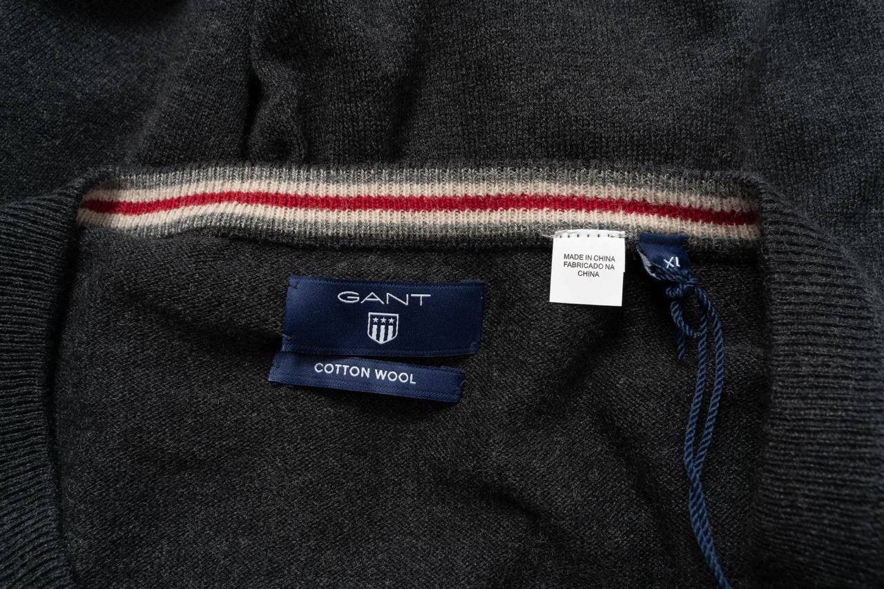 Gant 🔵GANT Wool Cotton blend V-Neck Sweater Jumper Gray Melange Size US XL / EU 56 / 4 - 13 Thumbnail